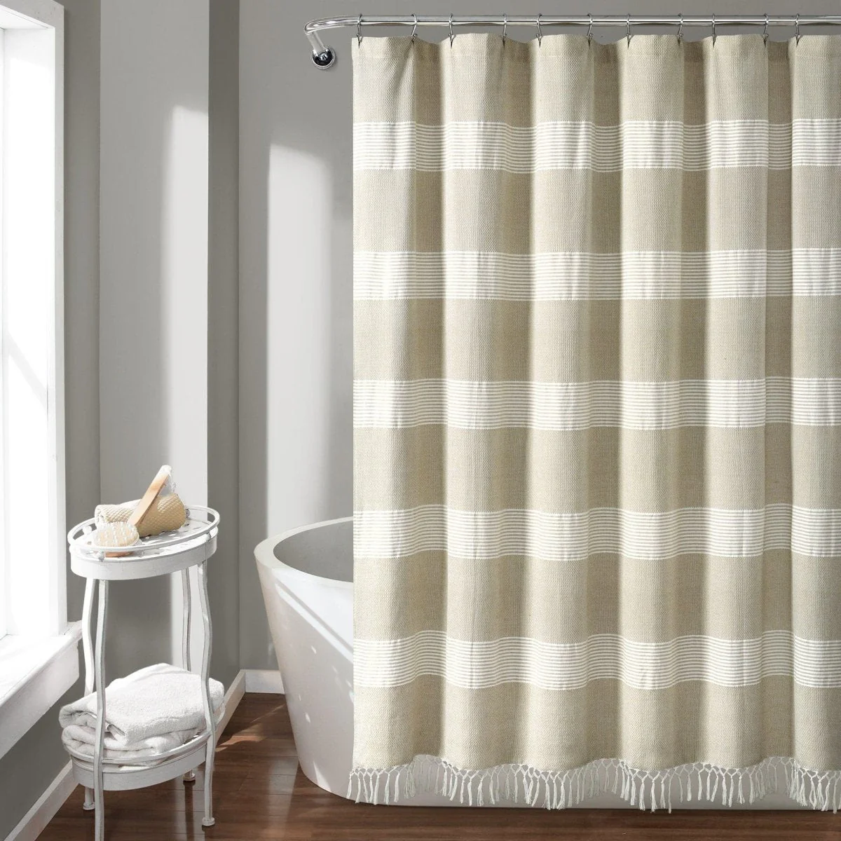 Tucker Stripe Yarn Dyed Knotted Tassel Shower Curtain - Image 2