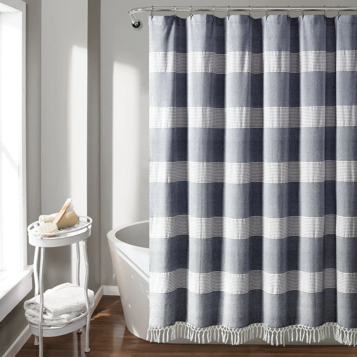 Tucker Stripe Yarn Dyed Knotted Tassel Shower Curtain - Image 3
