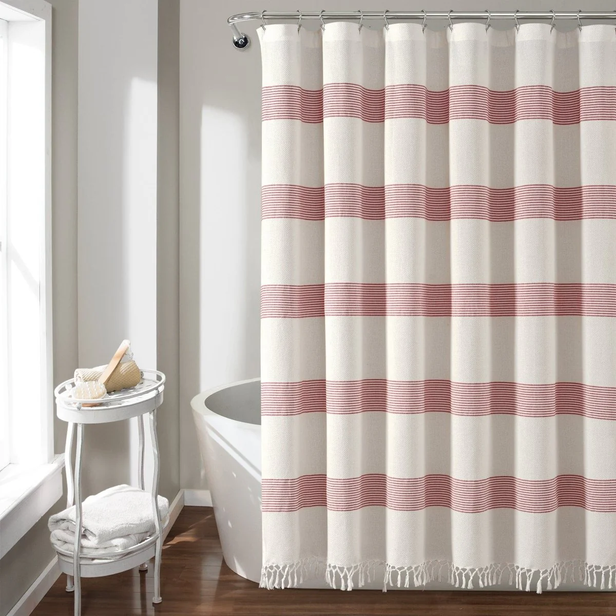 Tucker Stripe Yarn Dyed Knotted Tassel Shower Curtain - Image 4