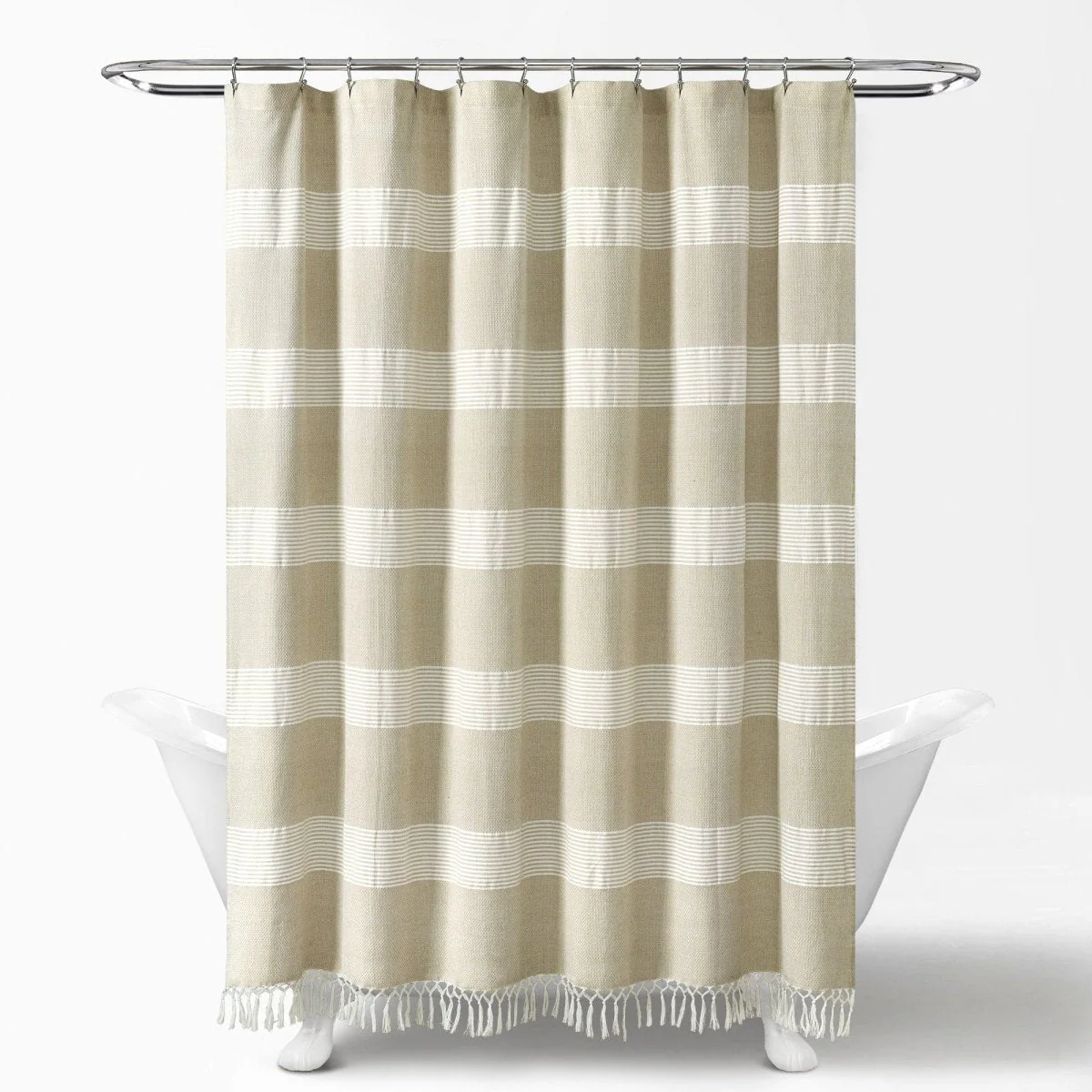 Tucker Stripe Yarn Dyed Knotted Tassel Shower Curtain - Image 5