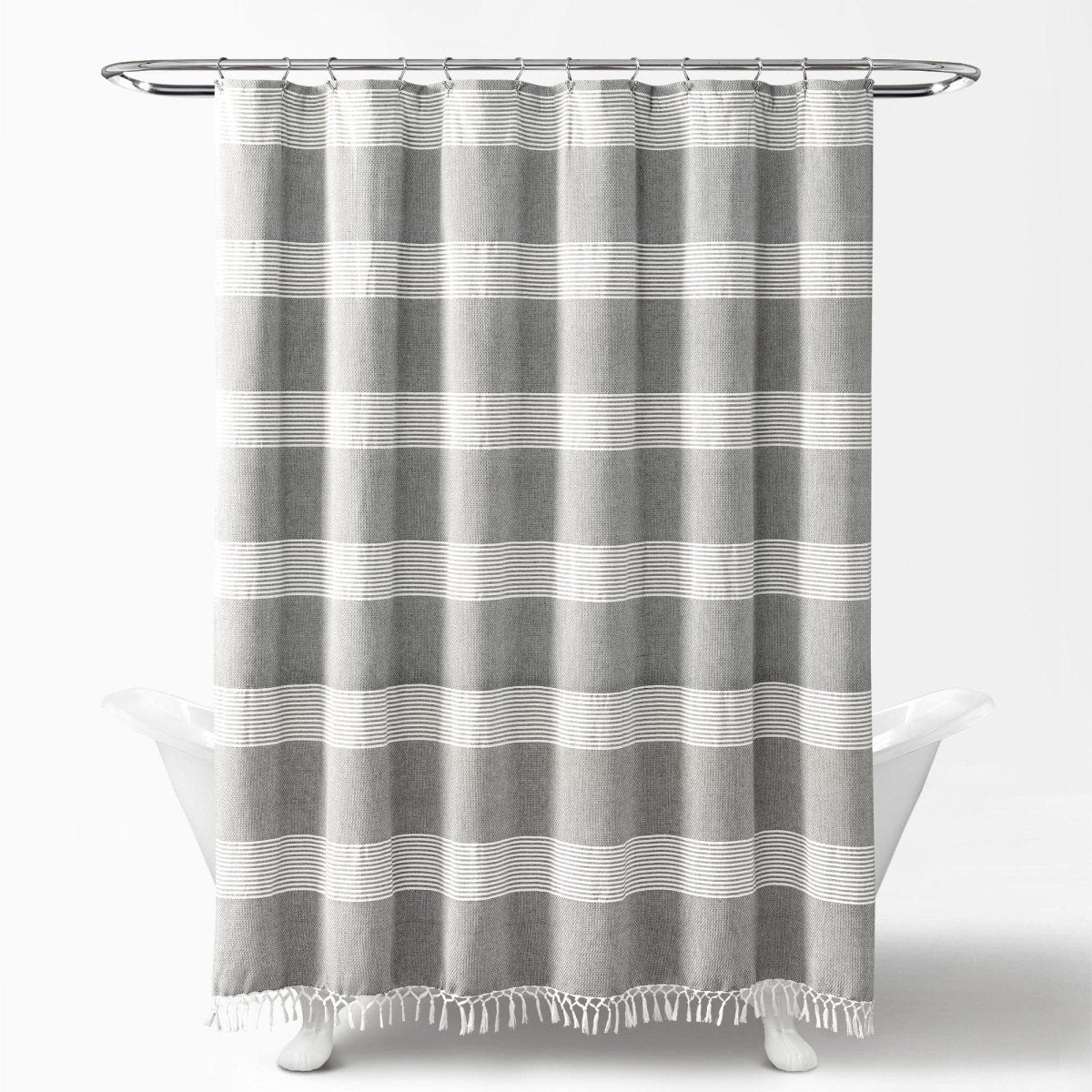 Tucker Stripe Yarn Dyed Knotted Tassel Shower Curtain - Image 6
