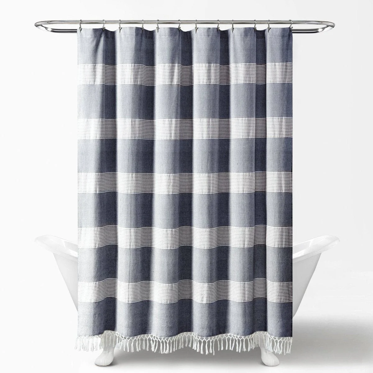 Tucker Stripe Yarn Dyed Knotted Tassel Shower Curtain - Image 7