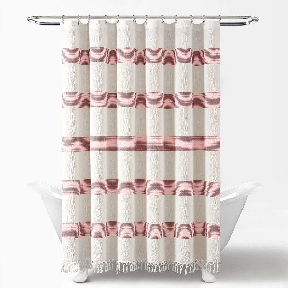 Tucker Stripe Yarn Dyed Knotted Tassel Shower Curtain - Image 8