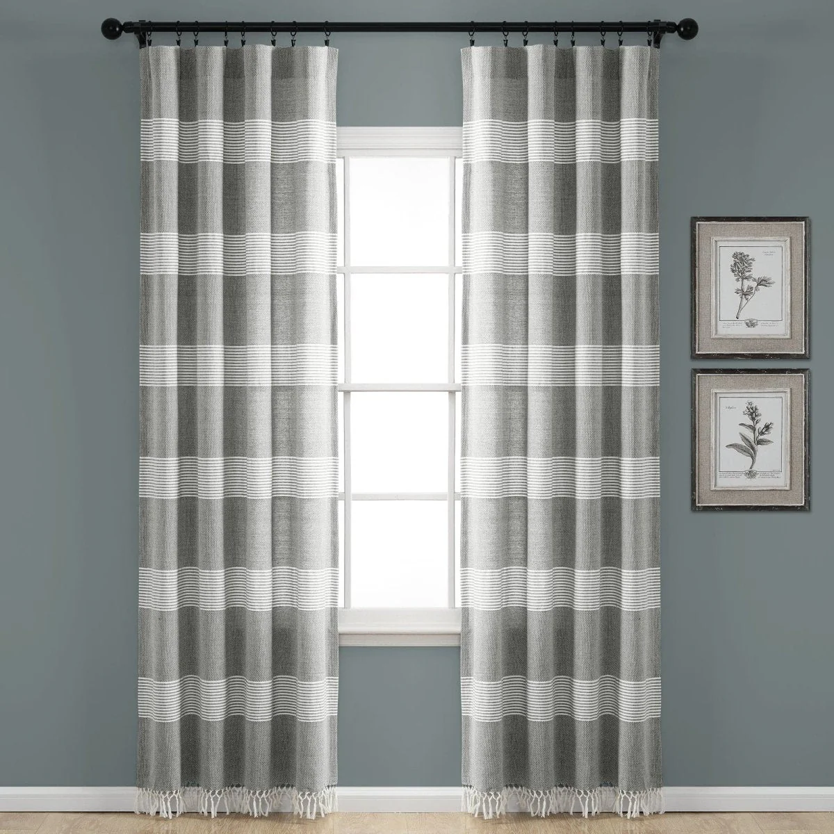 Tucker Stripe Yarn Dyed Knotted Tassel Window Curtain Panel Set - Image 2