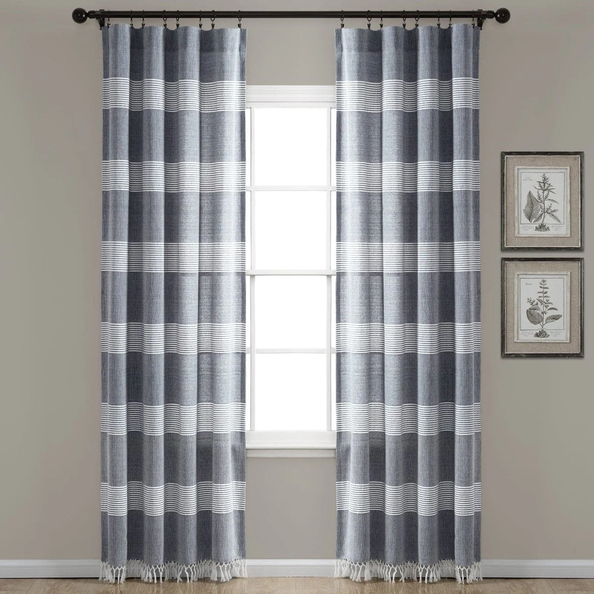 Tucker Stripe Yarn Dyed Knotted Tassel Window Curtain Panel Set - Image 3
