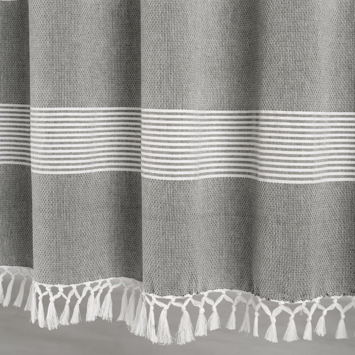 Tucker Stripe Yarn Dyed Knotted Tassel Window Curtain Panel Set - Image 6