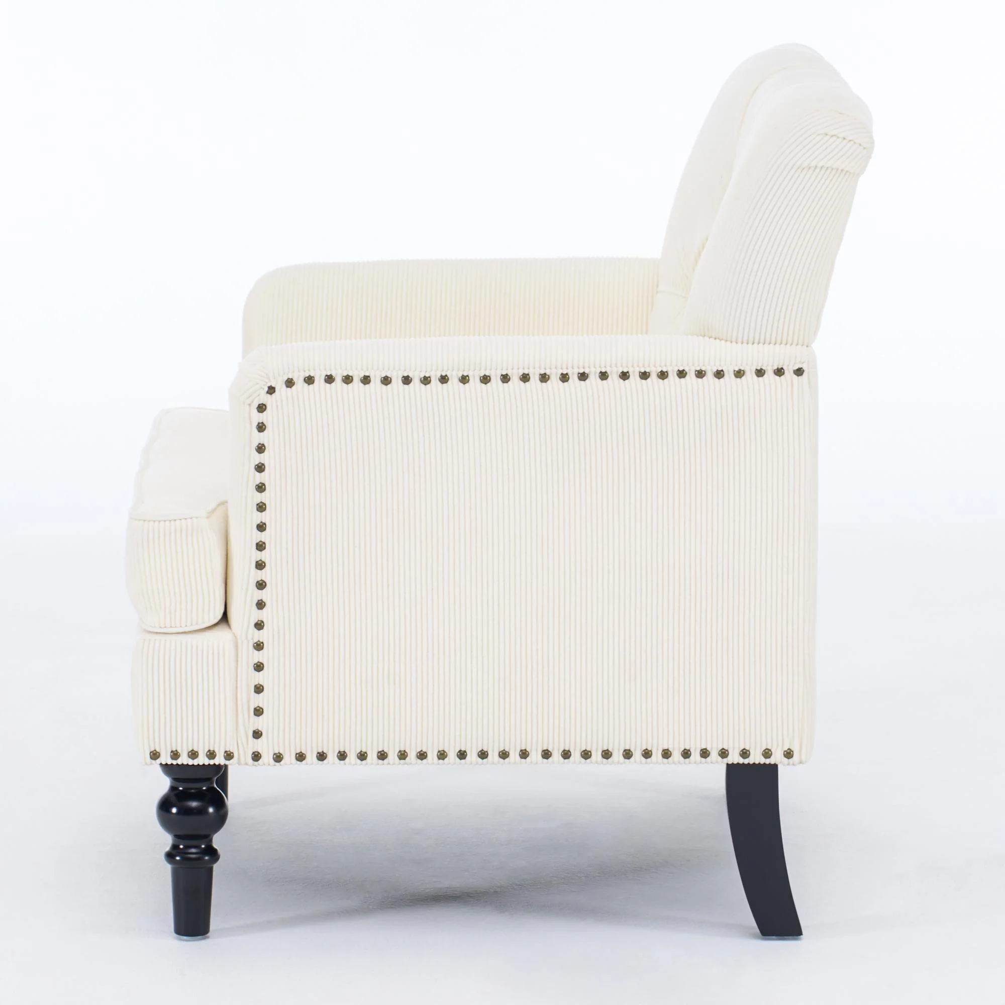 Tufted Club Chair, Upholstered Accent Armchair in Beige Corduroy - Image 8