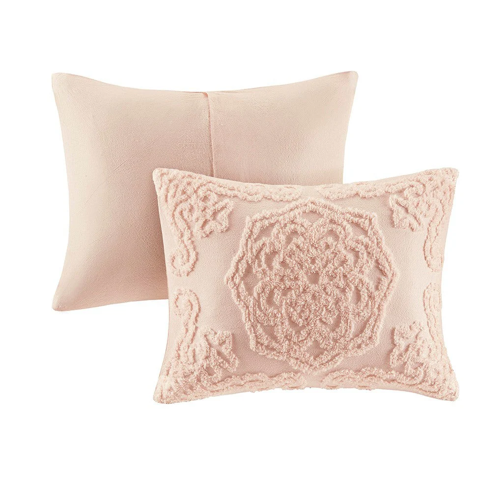 Tufted Cotton Chenille Medallion Fringe Coverlet Mini Set Blush Full/Queen - Image 4