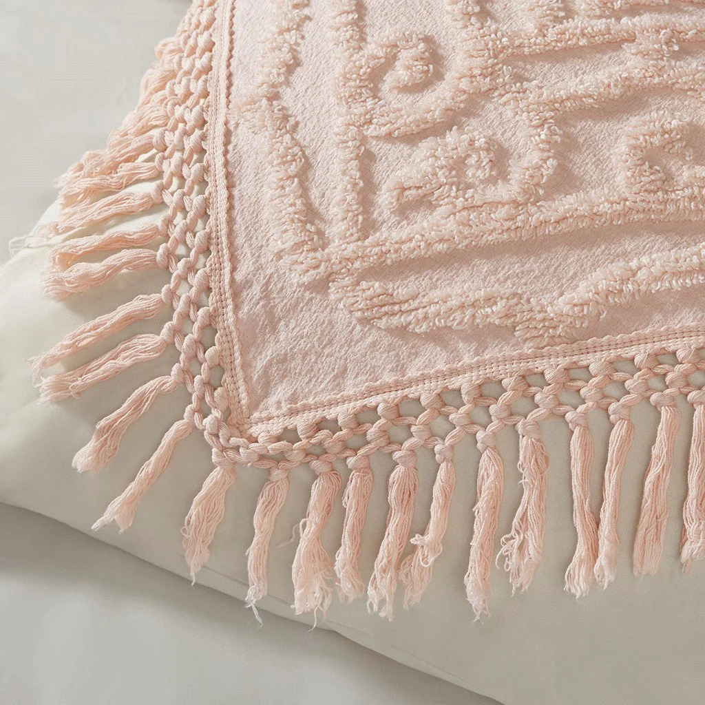 Tufted Cotton Chenille Medallion Fringe Coverlet Mini Set Blush Full/Queen - Image 6