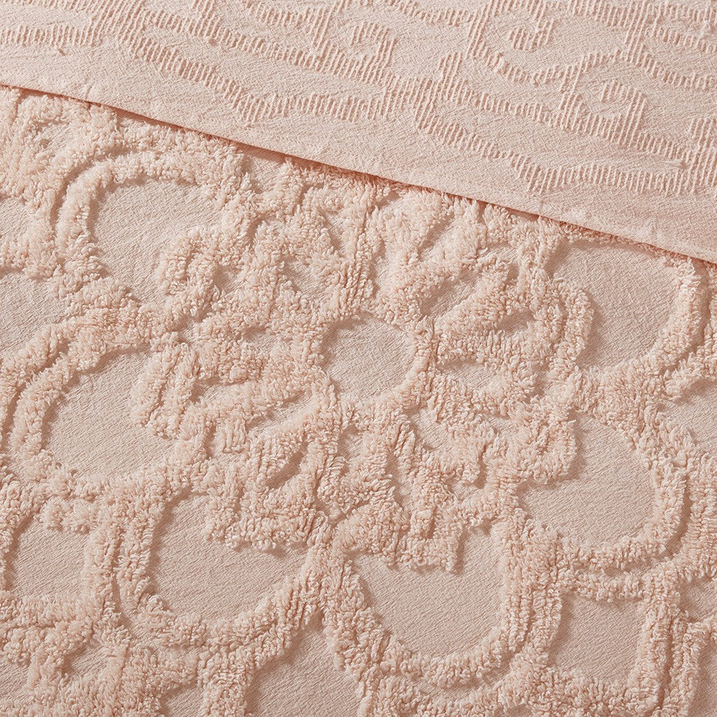 Tufted Cotton Chenille Medallion Fringe Coverlet Mini Set Blush Full/Queen - Image 7