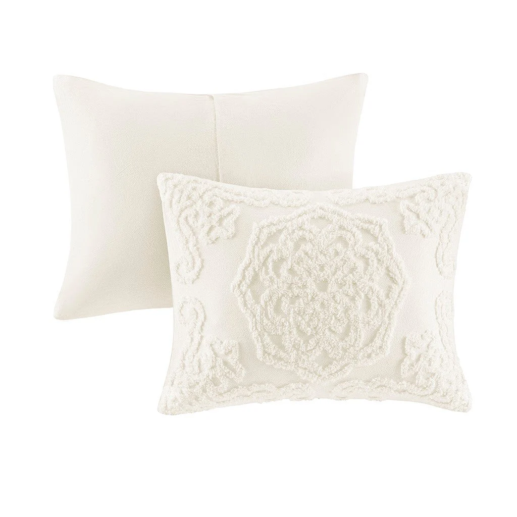 Tufted Cotton Chenille Medallion Fringe Coverlet Mini Set Off-White Full/Queen - Image 5