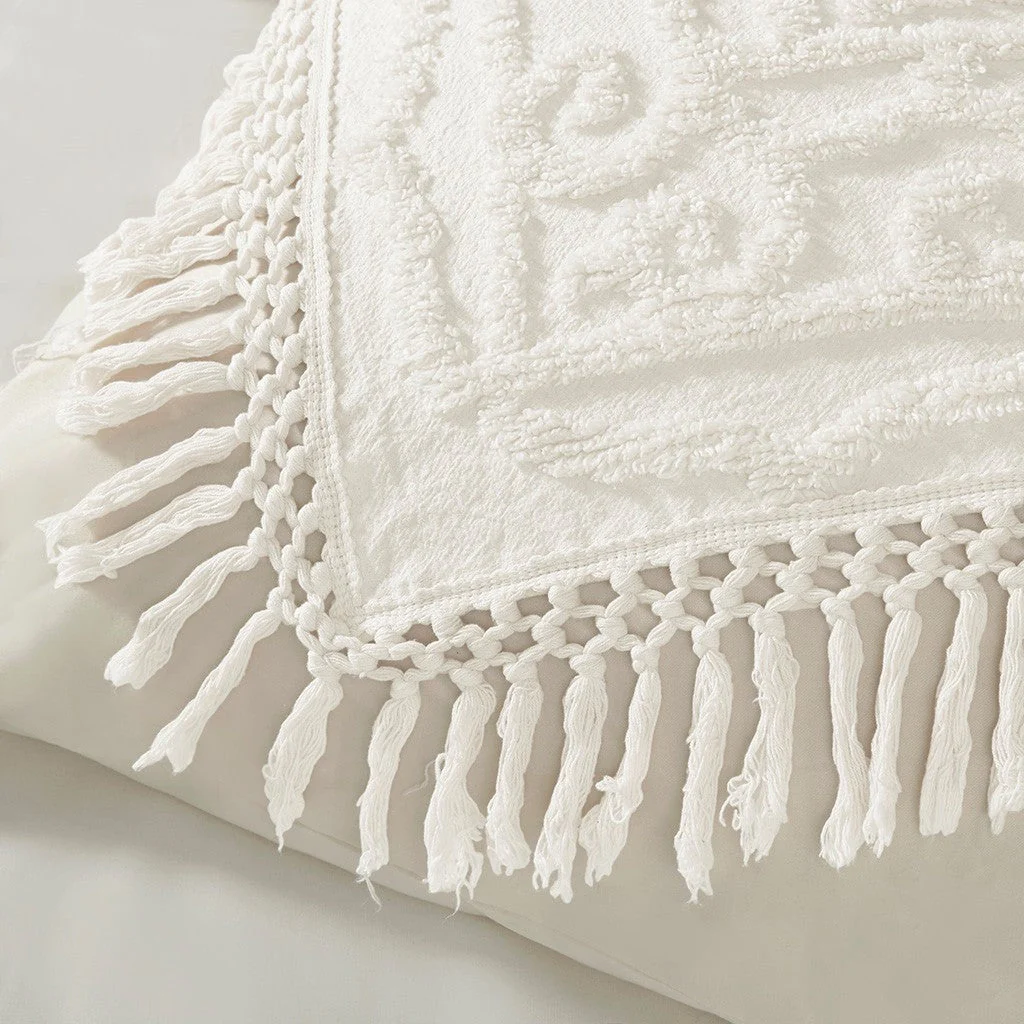 Tufted Cotton Chenille Medallion Fringe Coverlet Mini Set - Off-White Twin/Twin XL - Image 4