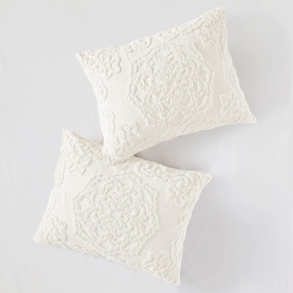 Tufted Cotton Chenille Medallion Fringe Coverlet Mini Set - Off-White Twin/Twin XL - Image 5