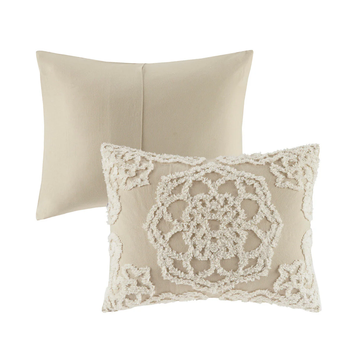 Tufted Cotton Chenille Medallion Fringe Coverlet Mini Set Taupe Full/Queen - Image 7