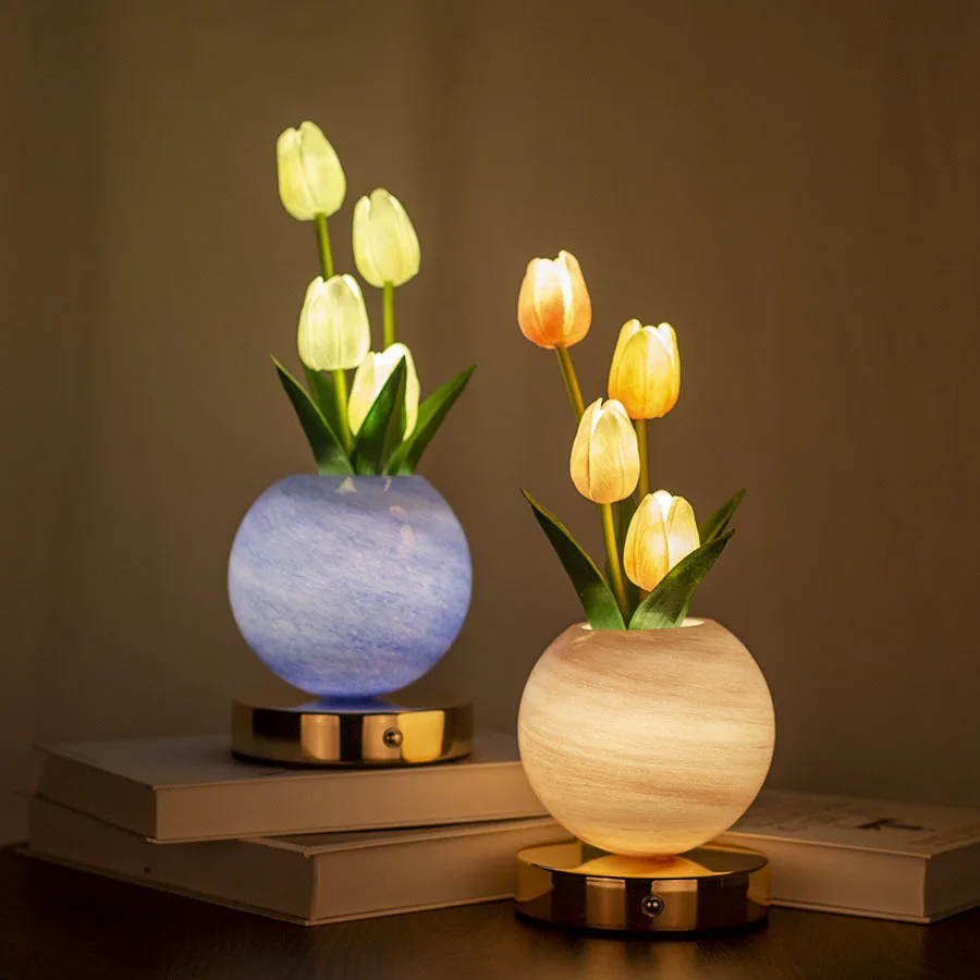 Tulip LED Night Light USB Rechargeable Desk Table Lamp for Bedroom & Holiday Decor - Image 2