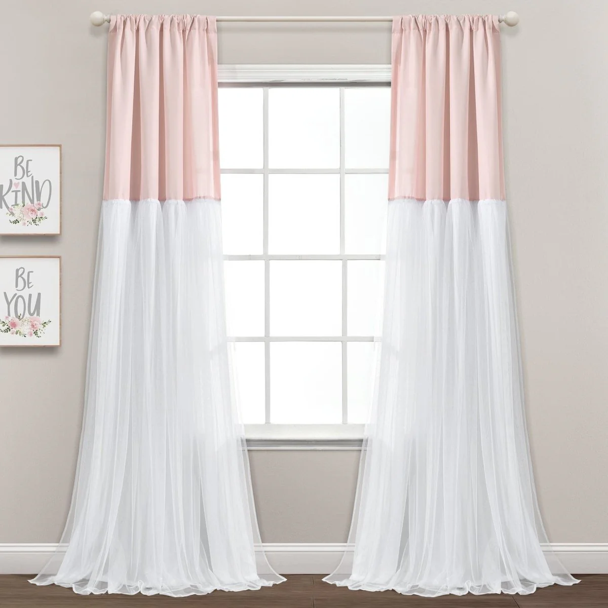 Tulle Skirt Colorblock Window Curtain Panel Set - Image 2