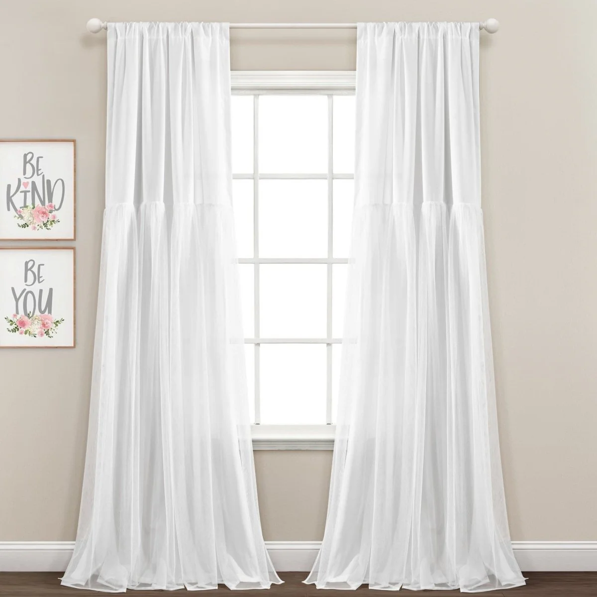 Tulle Skirt Solid Window Curtain Panel Set - Image 2