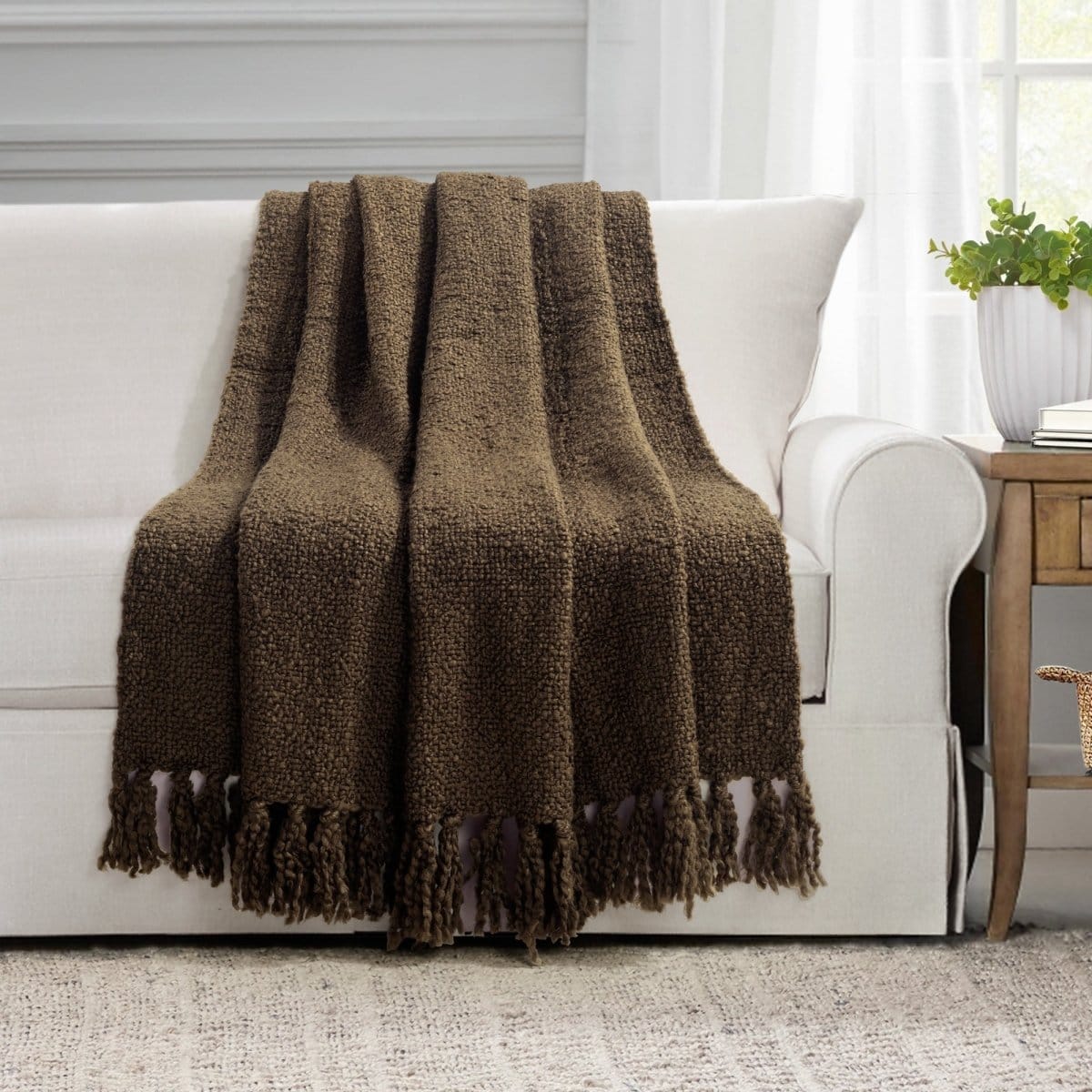 Tulum Boucle Textured Woven Fringed Throw Blanket - Image 6
