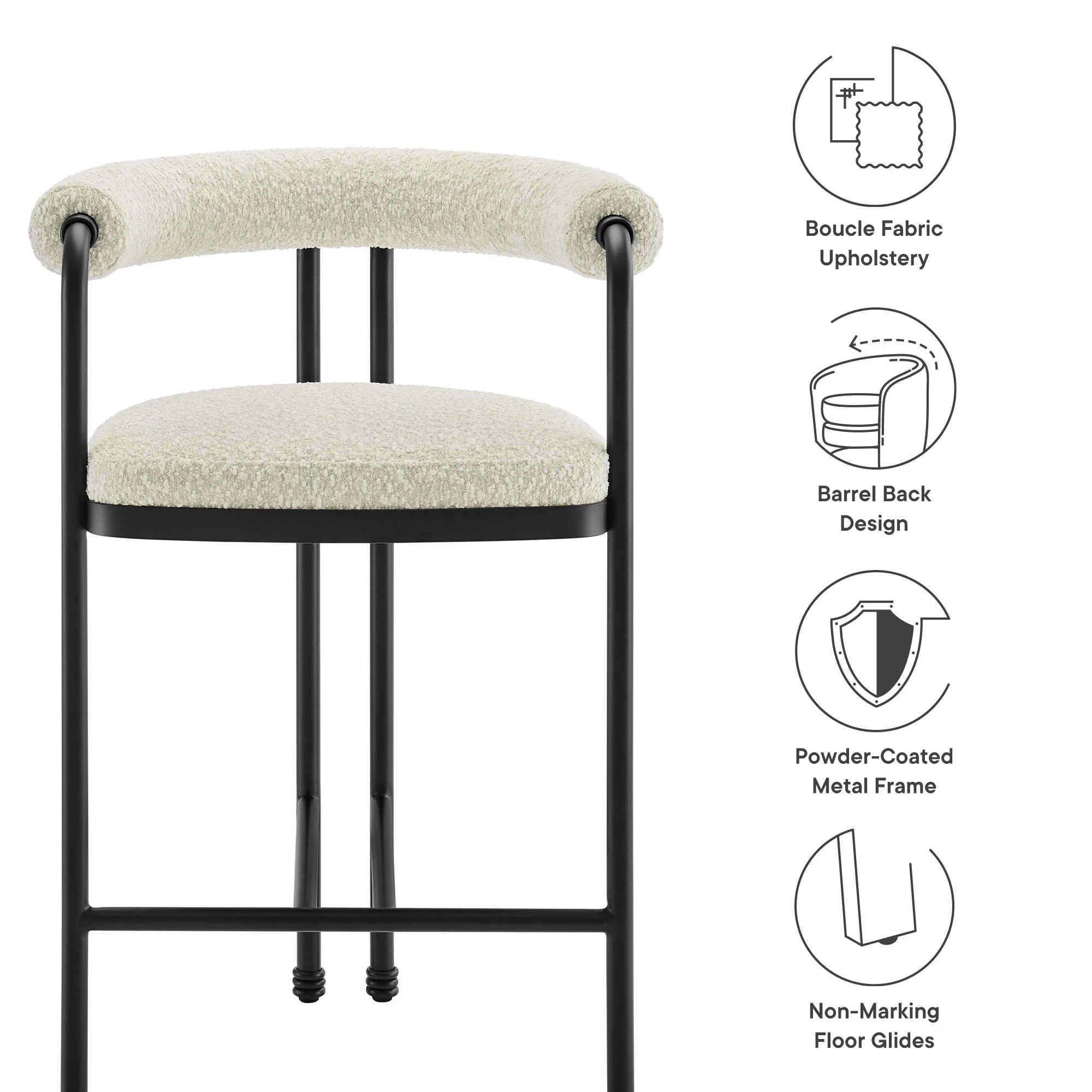 Turin Curved Back Boucle and Metal Counter Stool by Modway - Image 3