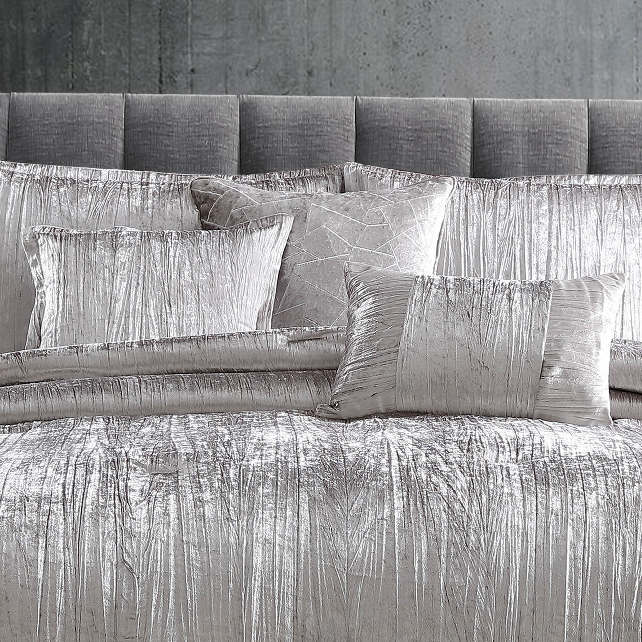 Turin Silver Crinkle Velvet 7PC Bedding Set - Image 2