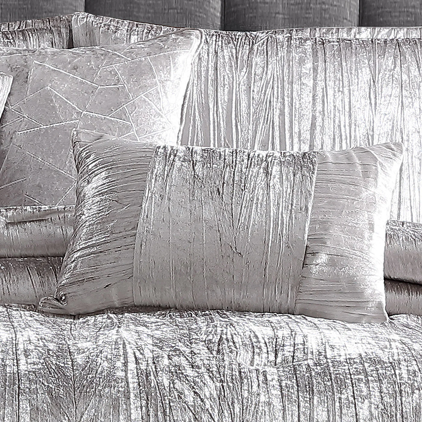 Turin Silver Crinkle Velvet 7PC Bedding Set - Image 3