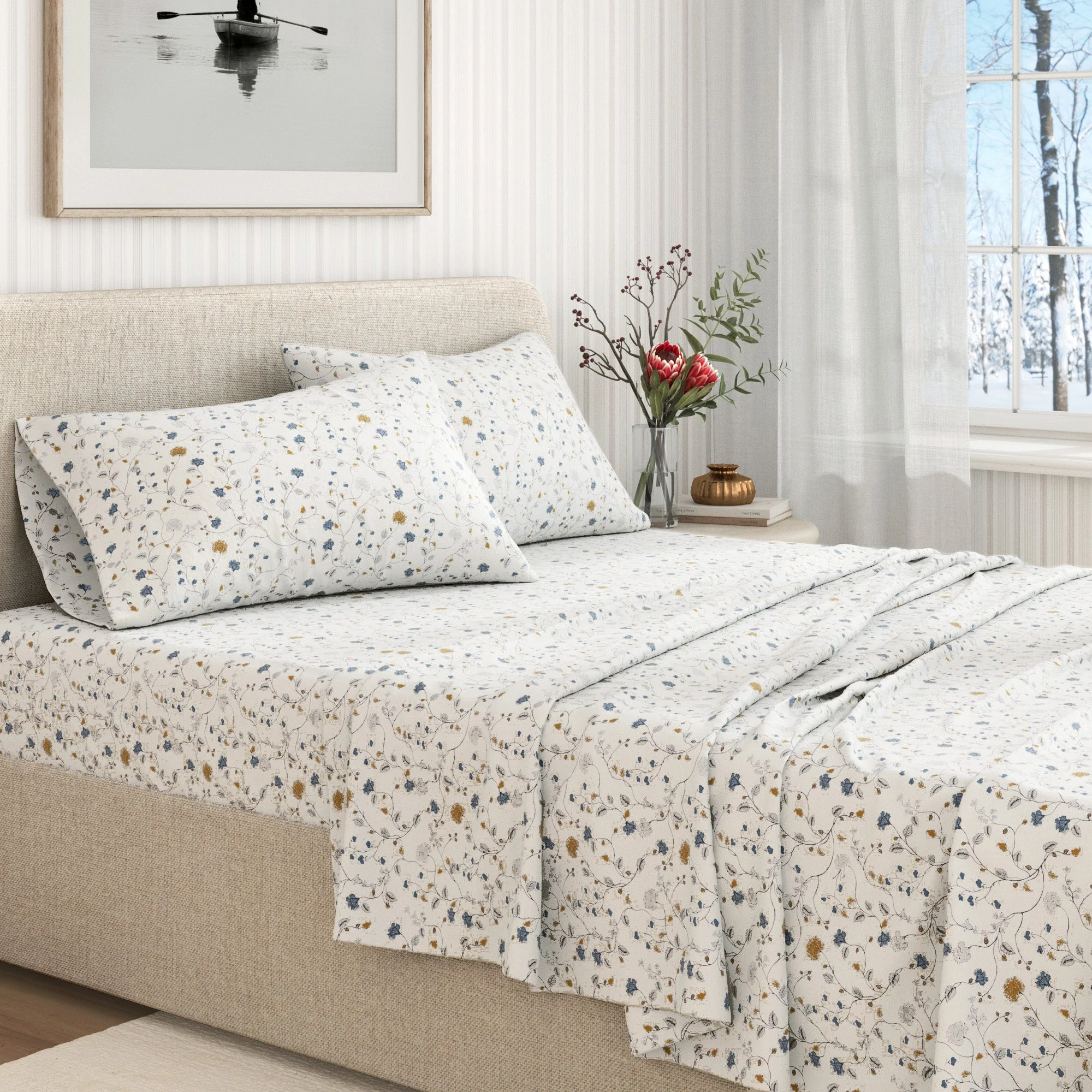 Turkish Cotton Flannel Sheet Set - Winter Floral Collection - Image 5