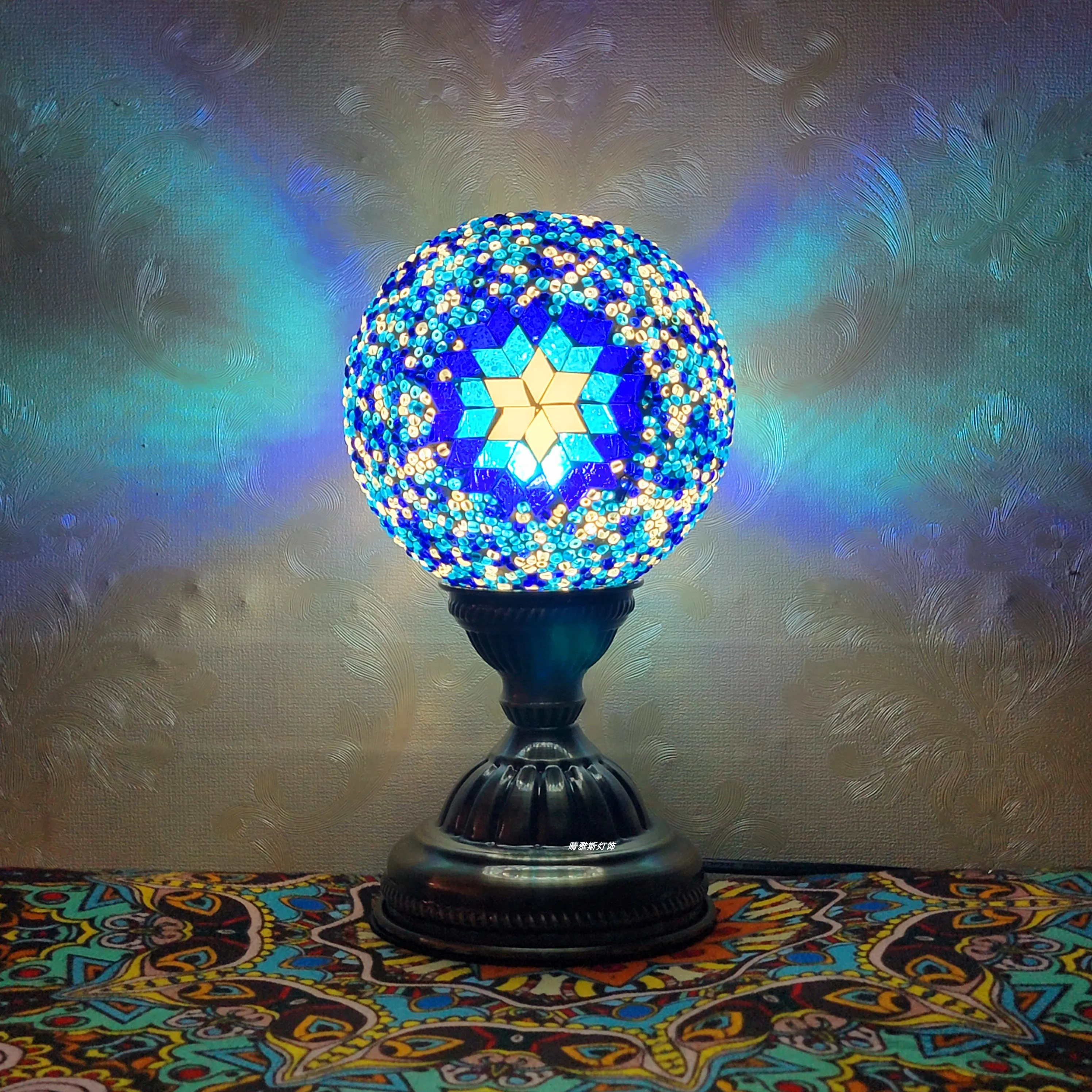 Turkish Mosaic Ball Table Lamp Handcrafted Art Deco Glass Romantic Bedside Light - Image 2