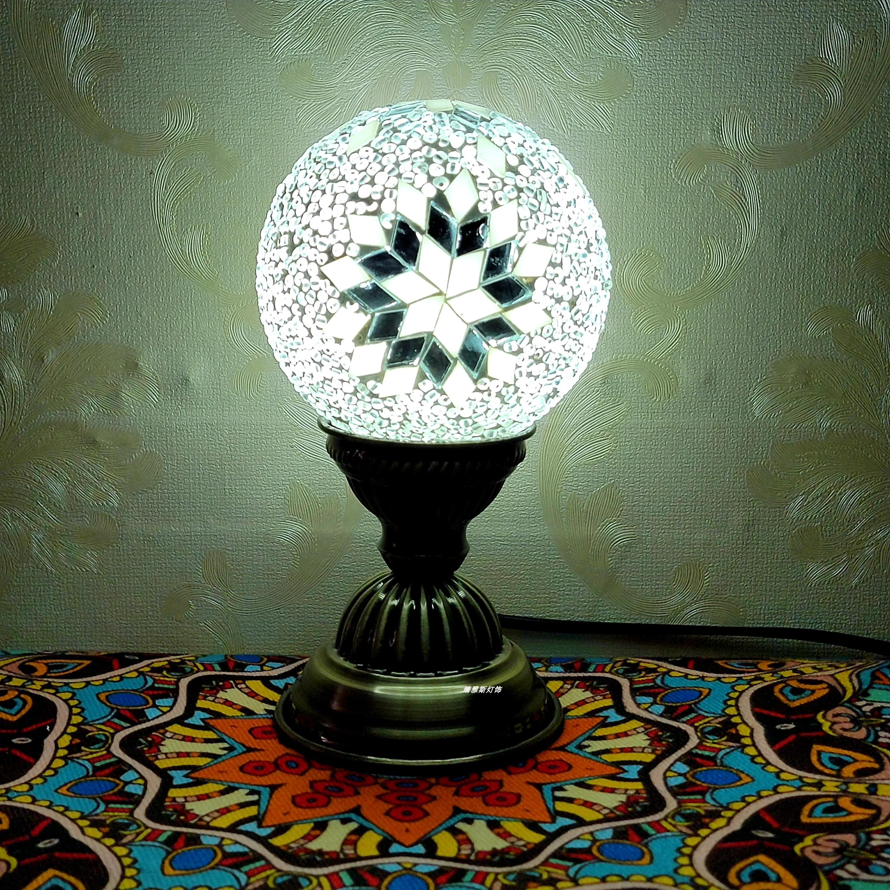Turkish Mosaic Ball Table Lamp Handcrafted Art Deco Glass Romantic Bedside Light - Image 3
