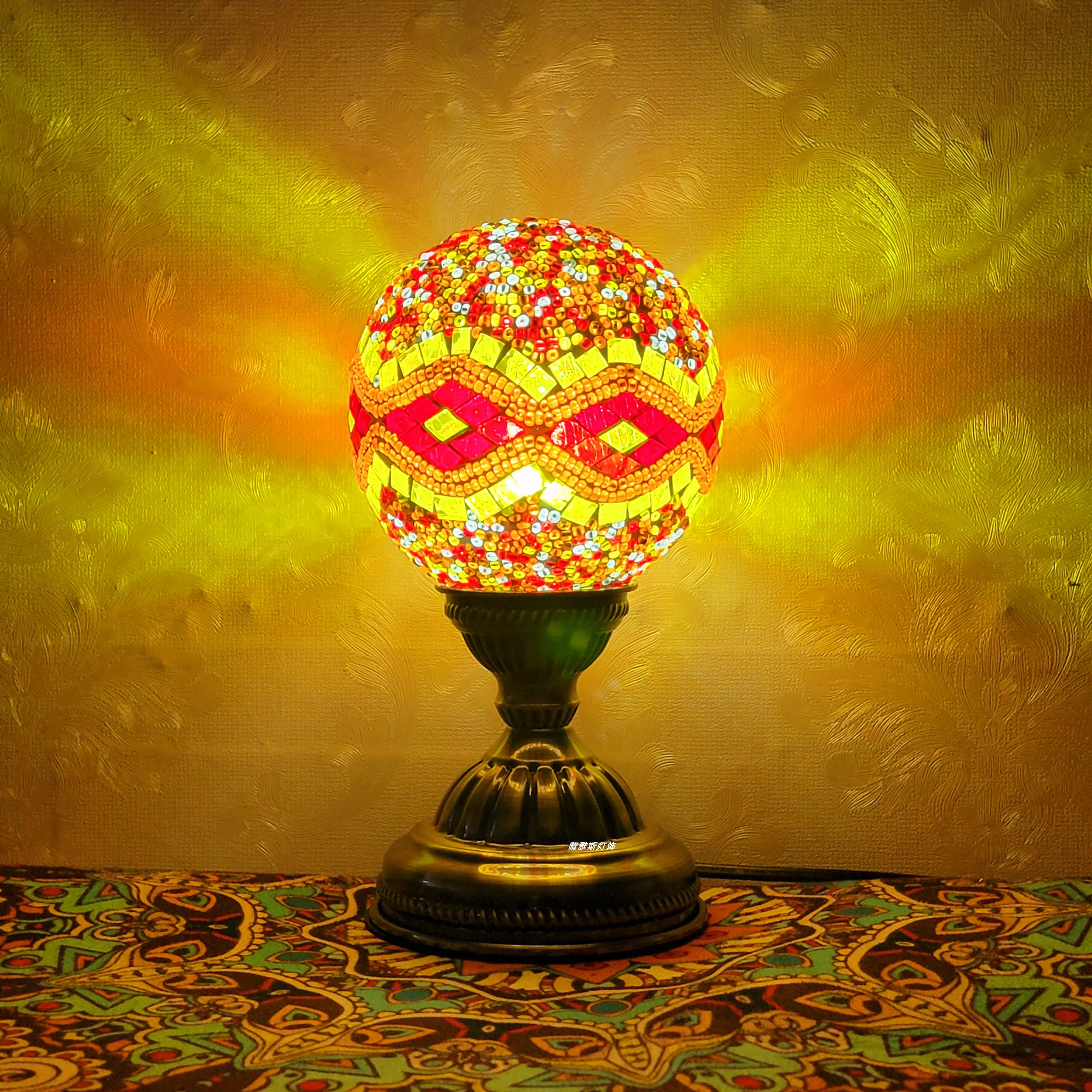Turkish Mosaic Ball Table Lamp Handcrafted Art Deco Glass Romantic Bedside Light - Image 4