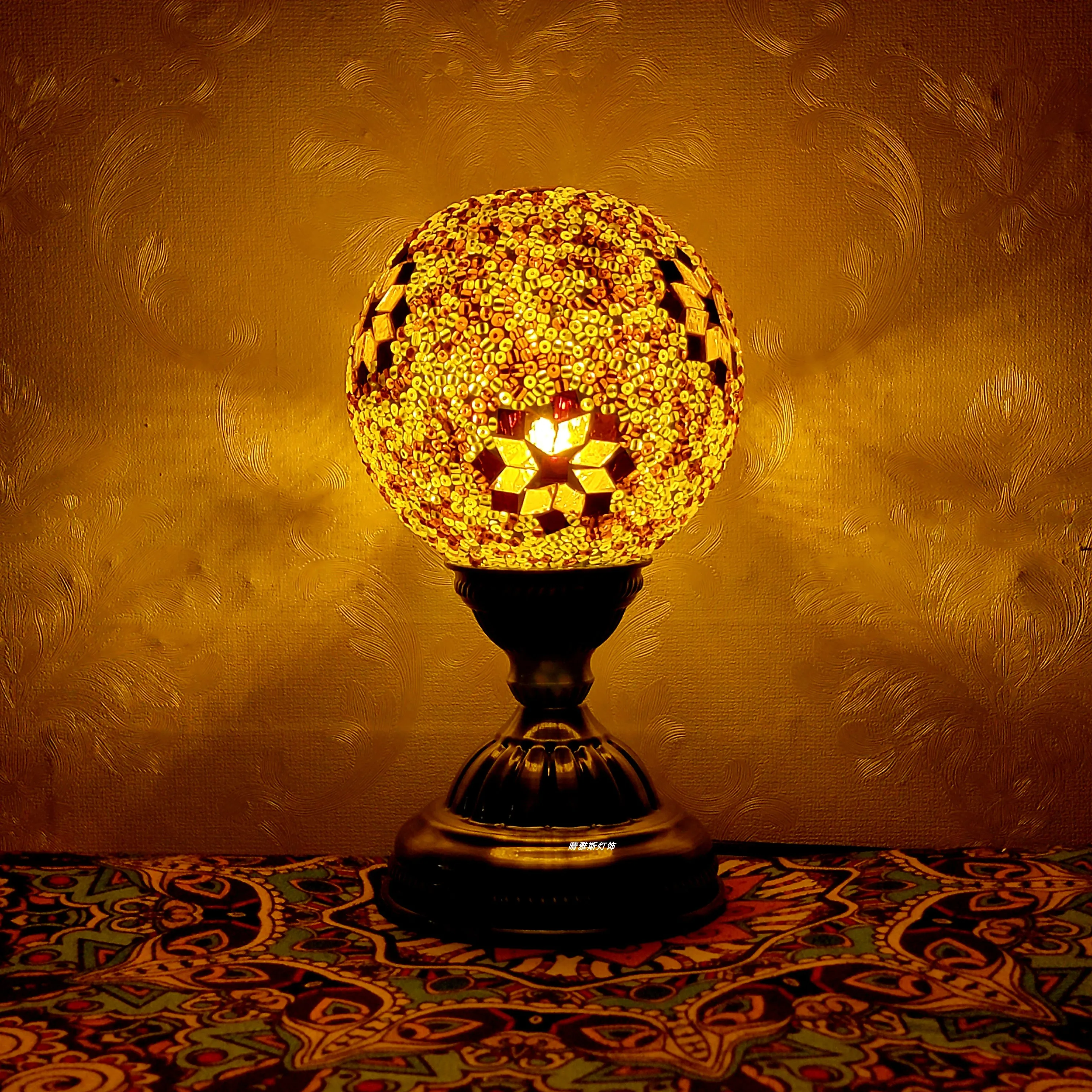 Turkish Mosaic Ball Table Lamp Handcrafted Art Deco Glass Romantic Bedside Light - Image 6