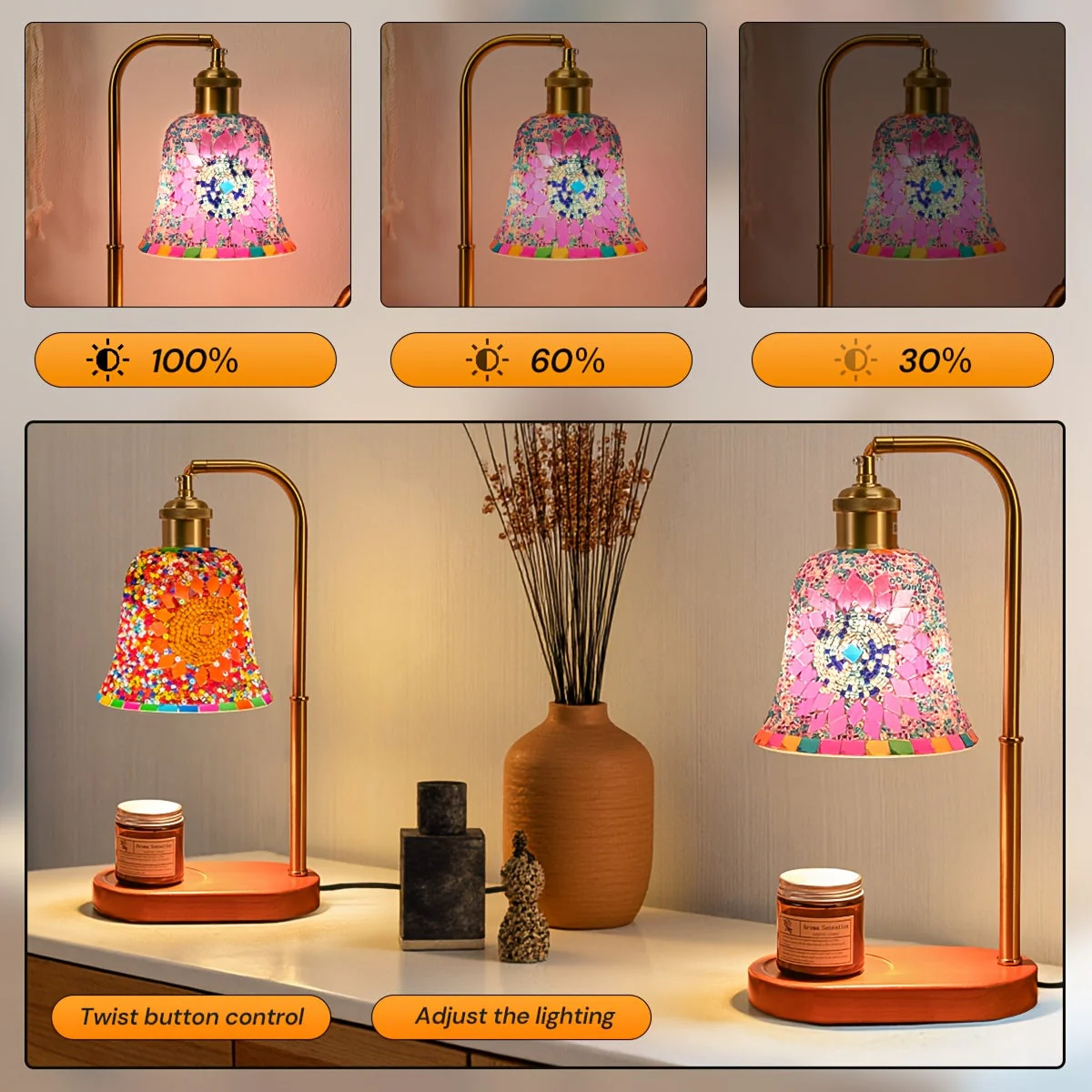 Turkish Mosaic Candle Lamp – Dimmable Glass Table Light for Bedroom & Holidays - Image 7