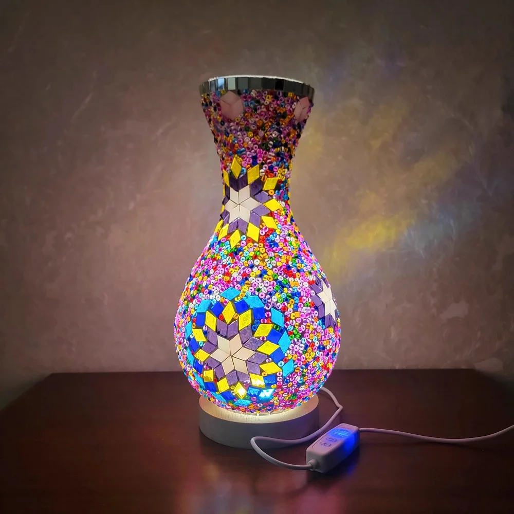 Turkish Mosaic Table Lamp Hand Inlaid Glass Mediterranean Bedroom Living Room Decor - Image 12