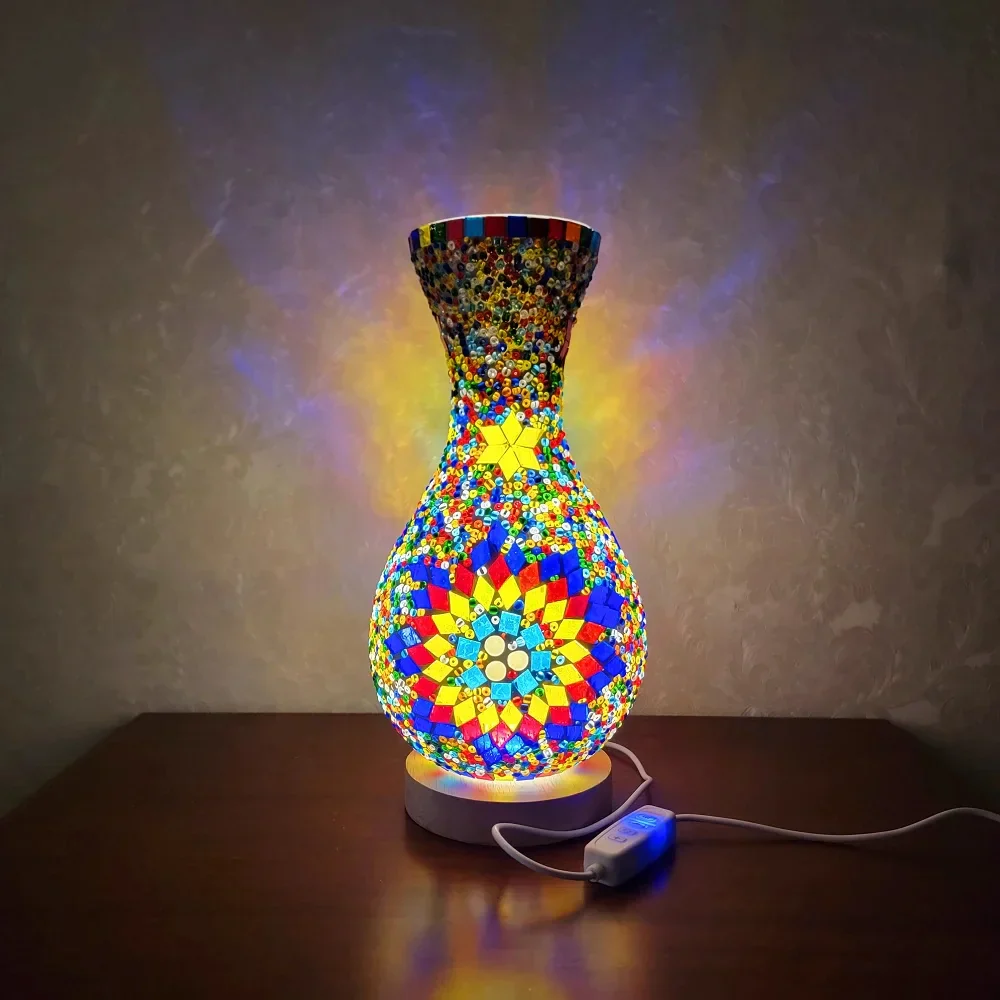 Turkish Mosaic Table Lamp Hand Inlaid Glass Mediterranean Bedroom Living Room Decor - Image 13