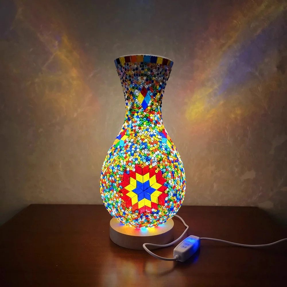 Turkish Mosaic Table Lamp Hand Inlaid Glass Mediterranean Bedroom Living Room Decor - Image 19