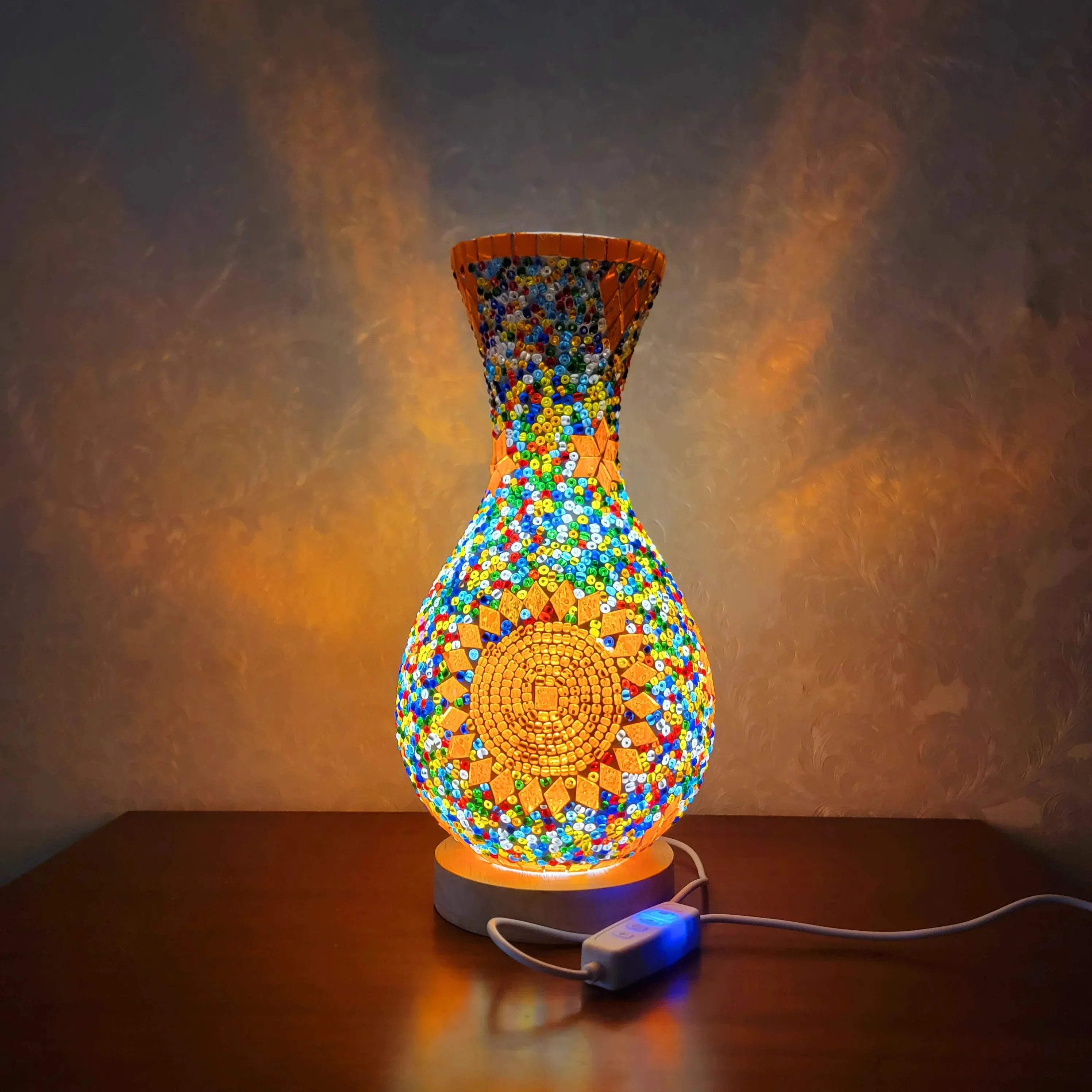 Turkish Mosaic Table Lamp Hand Inlaid Glass Mediterranean Bedroom Living Room Decor - Image 2
