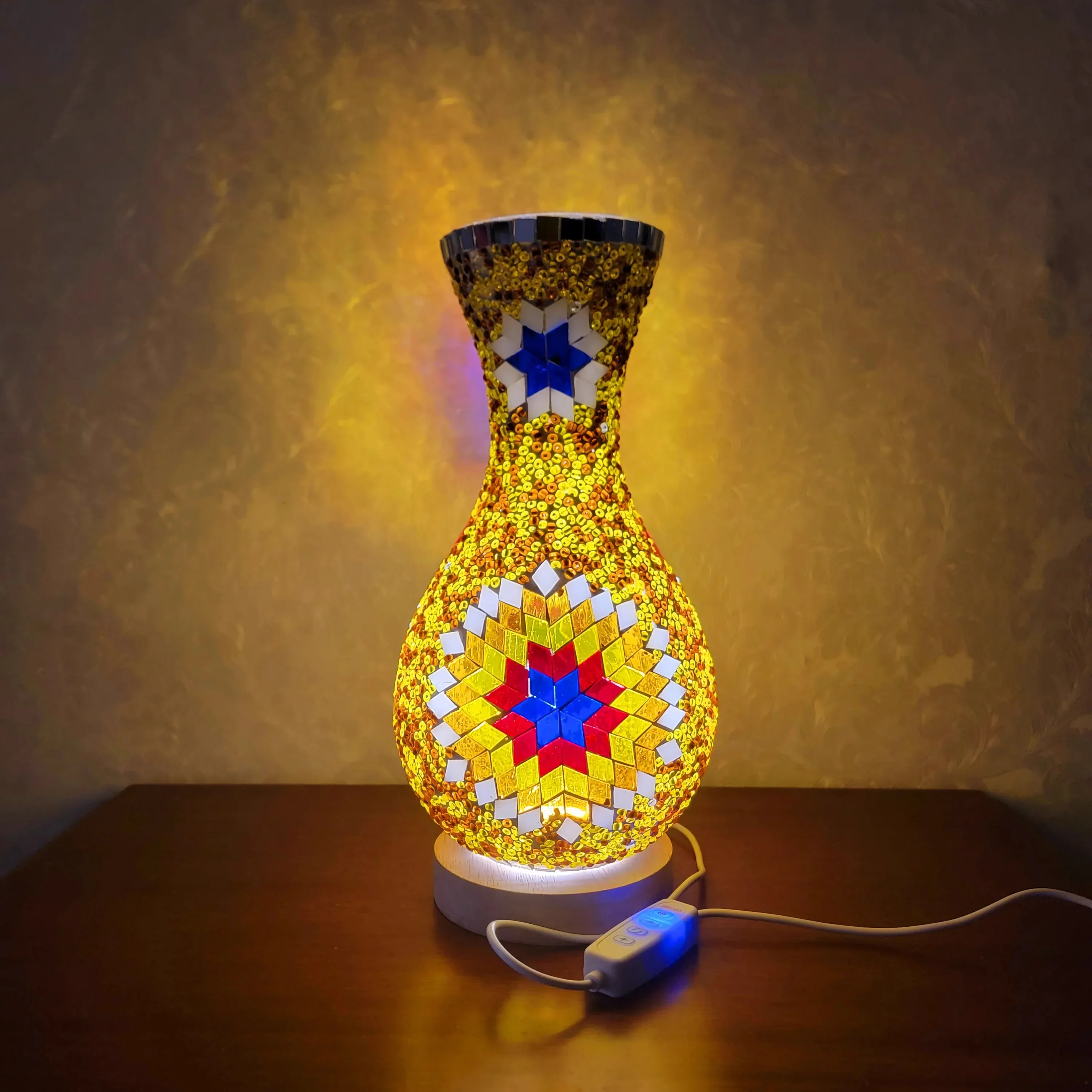 Turkish Mosaic Table Lamp Hand Inlaid Glass Mediterranean Bedroom Living Room Decor - Image 3