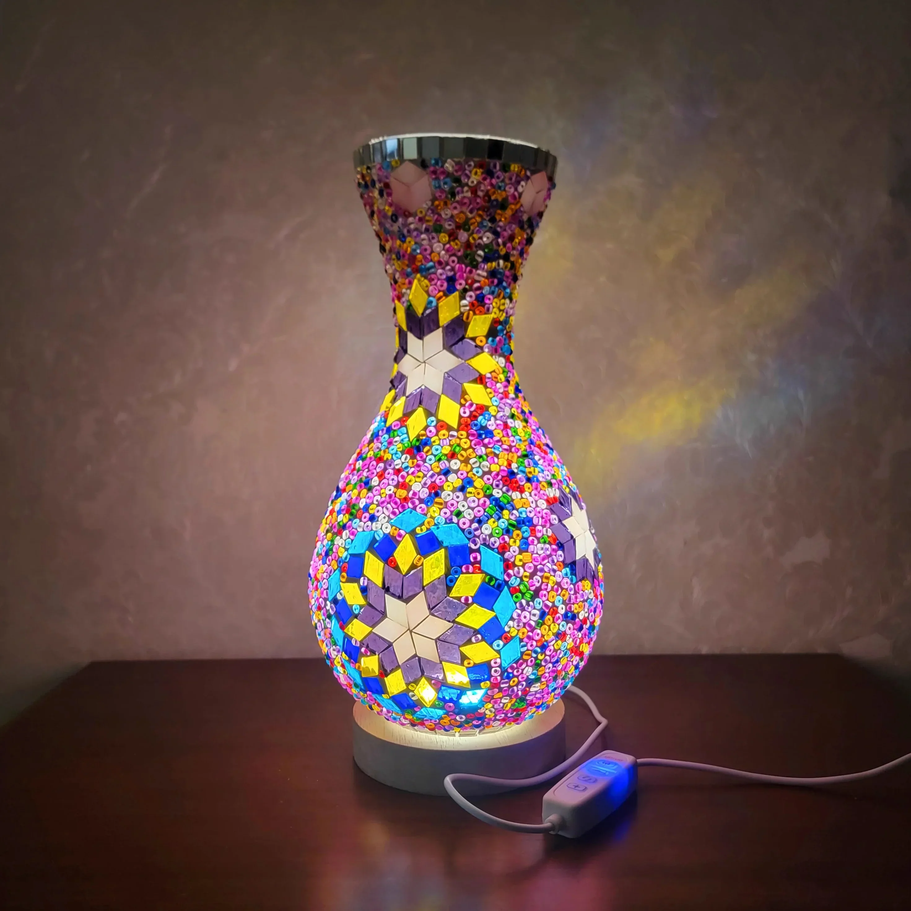 Turkish Mosaic Table Lamp Hand Inlaid Glass Mediterranean Bedroom Living Room Decor - Image 6