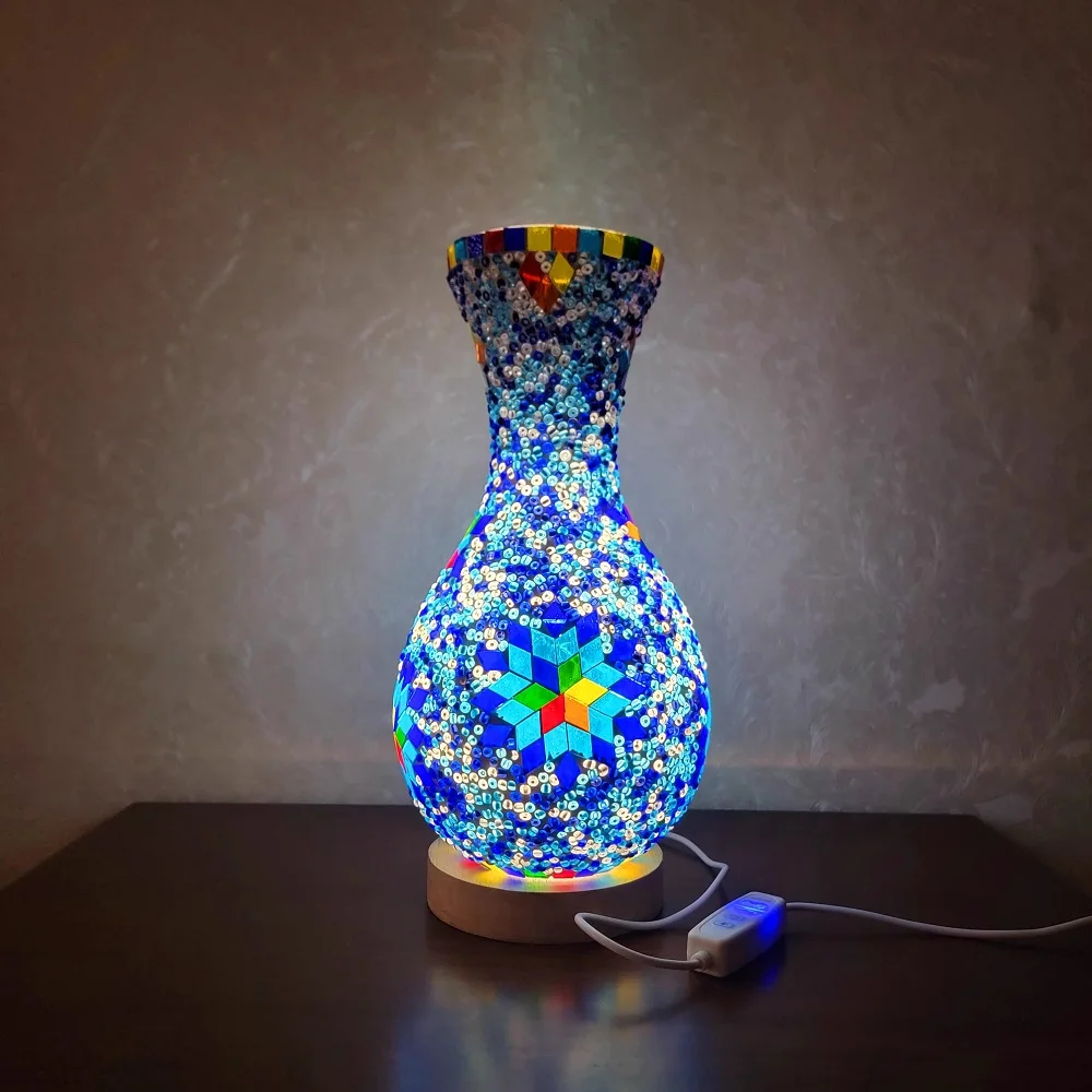 Turkish Mosaic Table Lamp Hand Inlaid Glass Mediterranean Bedroom Living Room Decor - Image 8