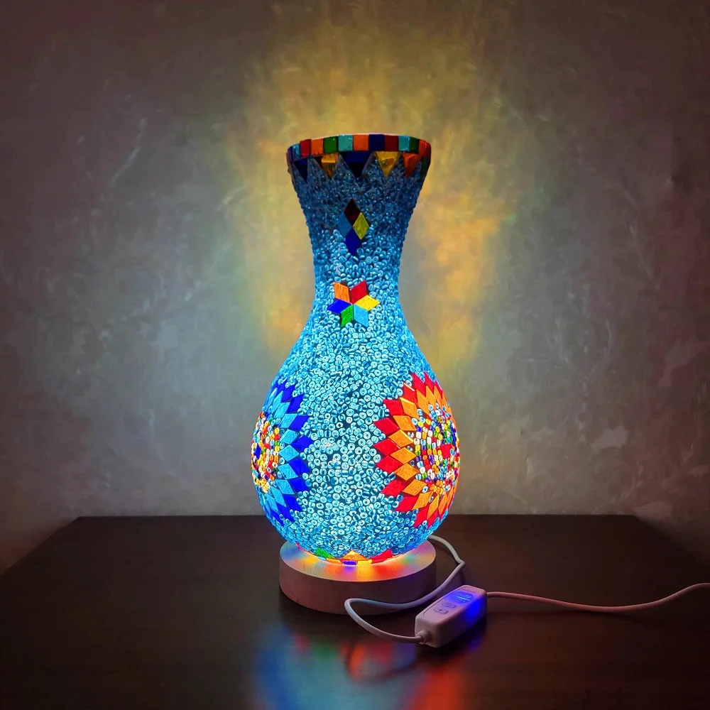 Turkish Mosaic Table Lamp Hand Inlaid Glass Mediterranean Bedroom Living Room Decor - Image 9