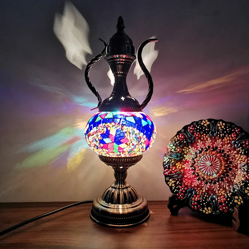 Turkish Mosaic Table Lamp Handcrafted Glass Vintage Mediterranean Romantic Bedside Light - Image 2