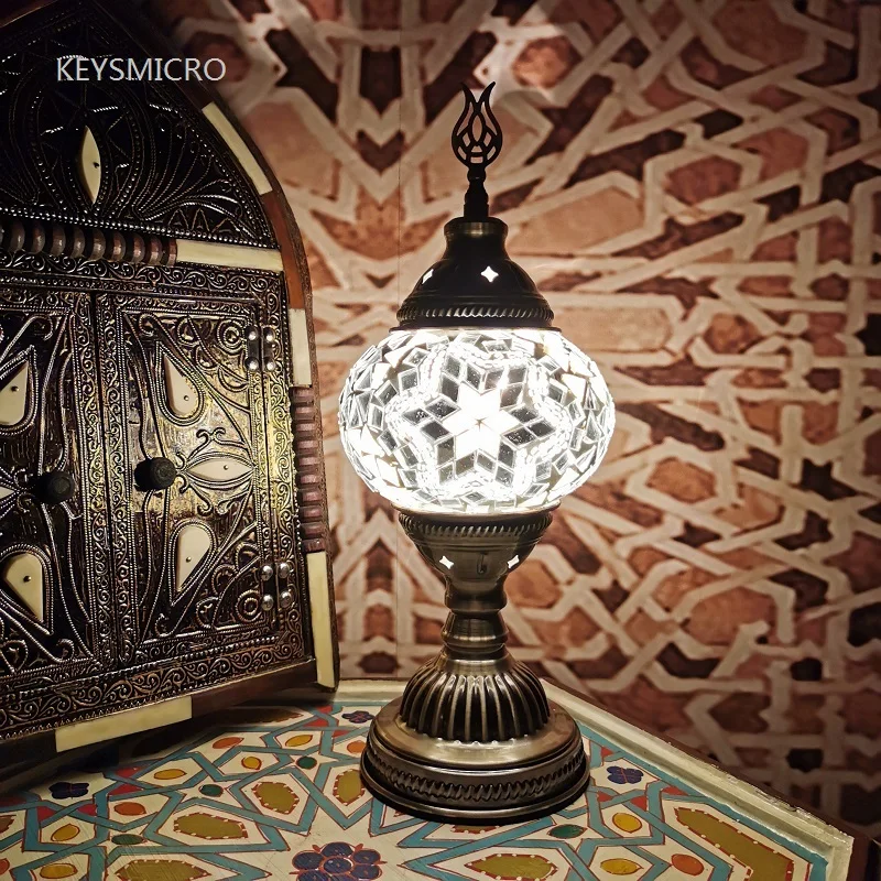Turkish Mosaic Table Lamp Handcrafted Stained Glass Vintage Romantic Bedside Light - Image 6