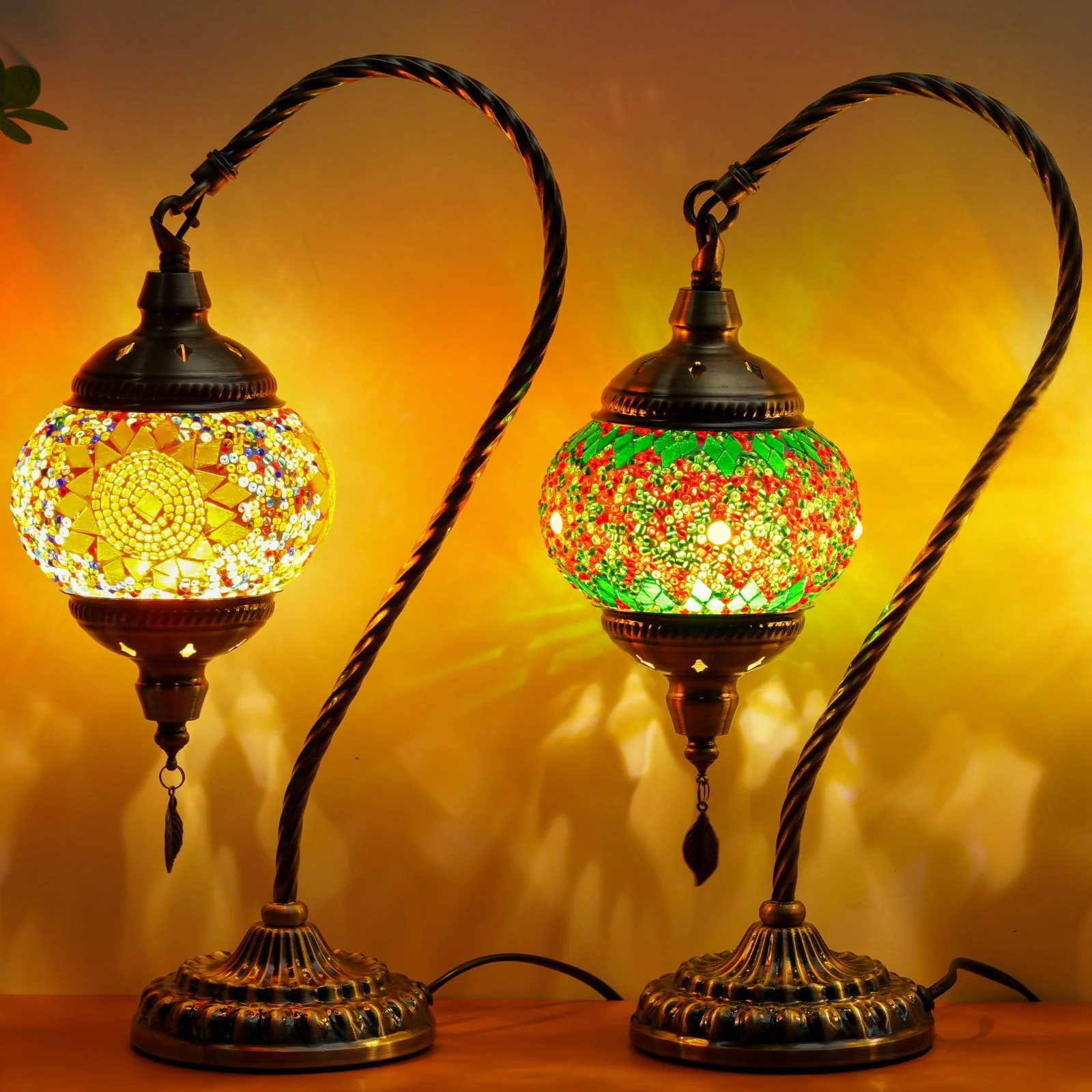 Turkish Mosaic Table Lamp – Swan Neck Moroccan Bedside Light with LED Bulb - Image 2