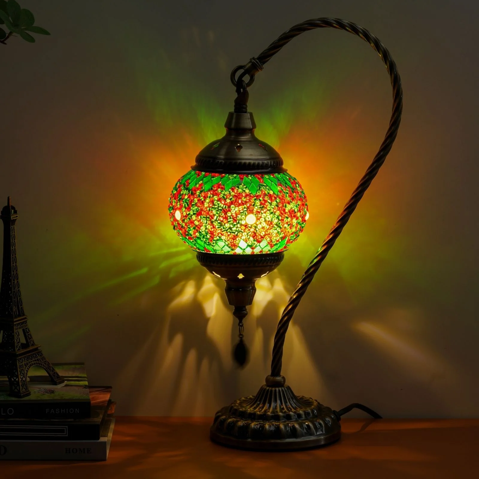 Turkish Mosaic Table Lamp – Swan Neck Moroccan Bedside Light with LED Bulb - Image 3