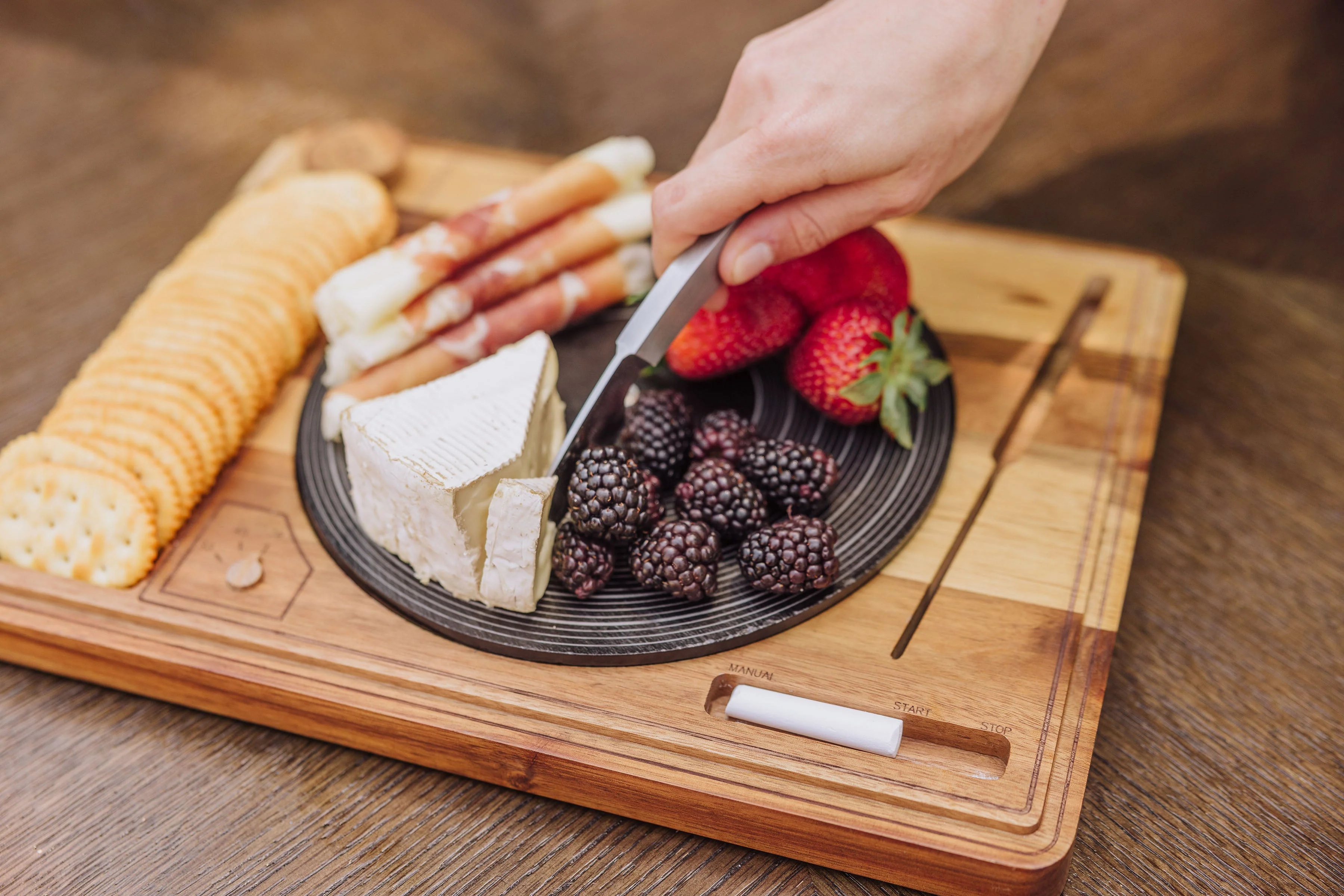 Turntable Acacia and Slate Cheese Board with Knife - Image 13