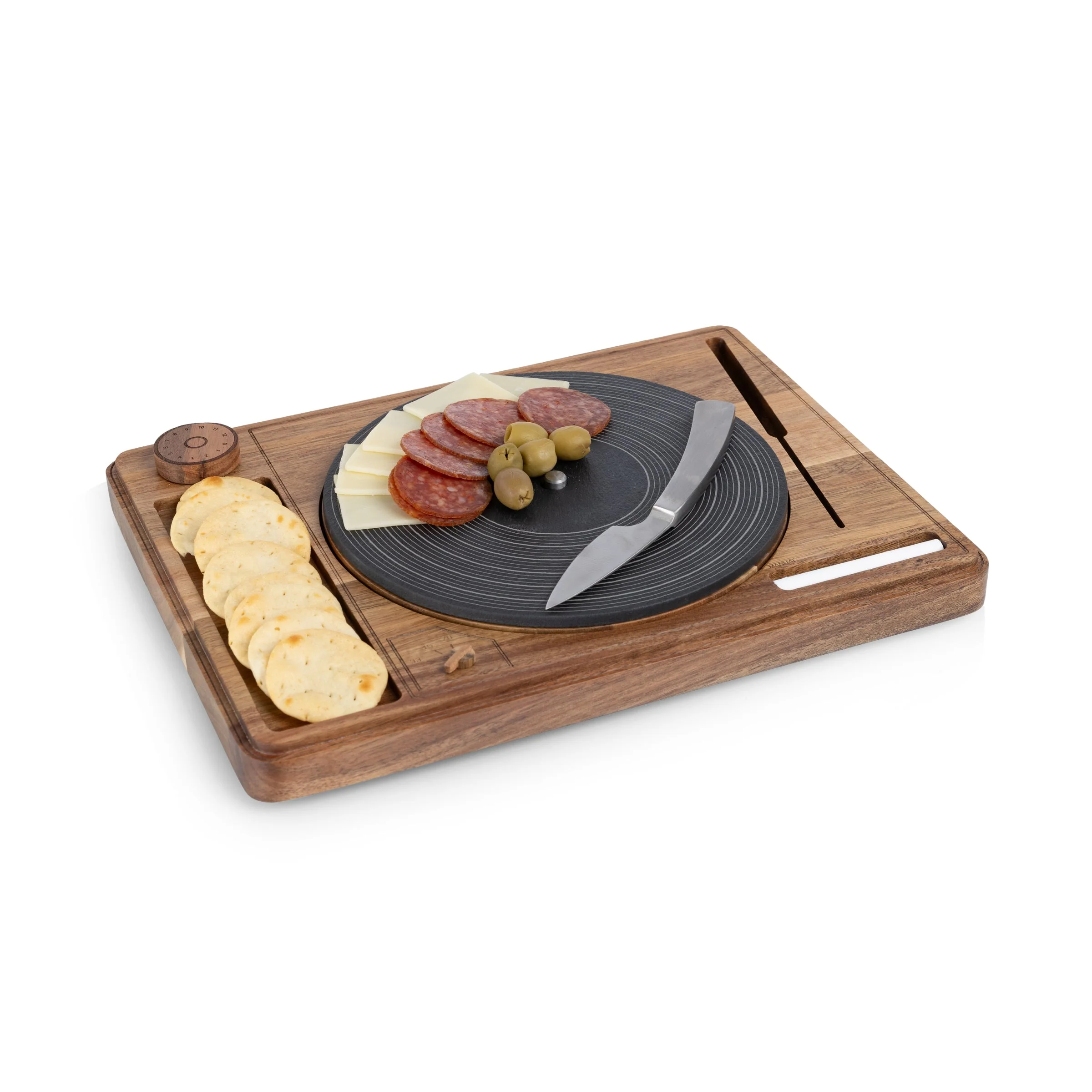 Turntable Acacia and Slate Cheese Board with Knife - Image 15