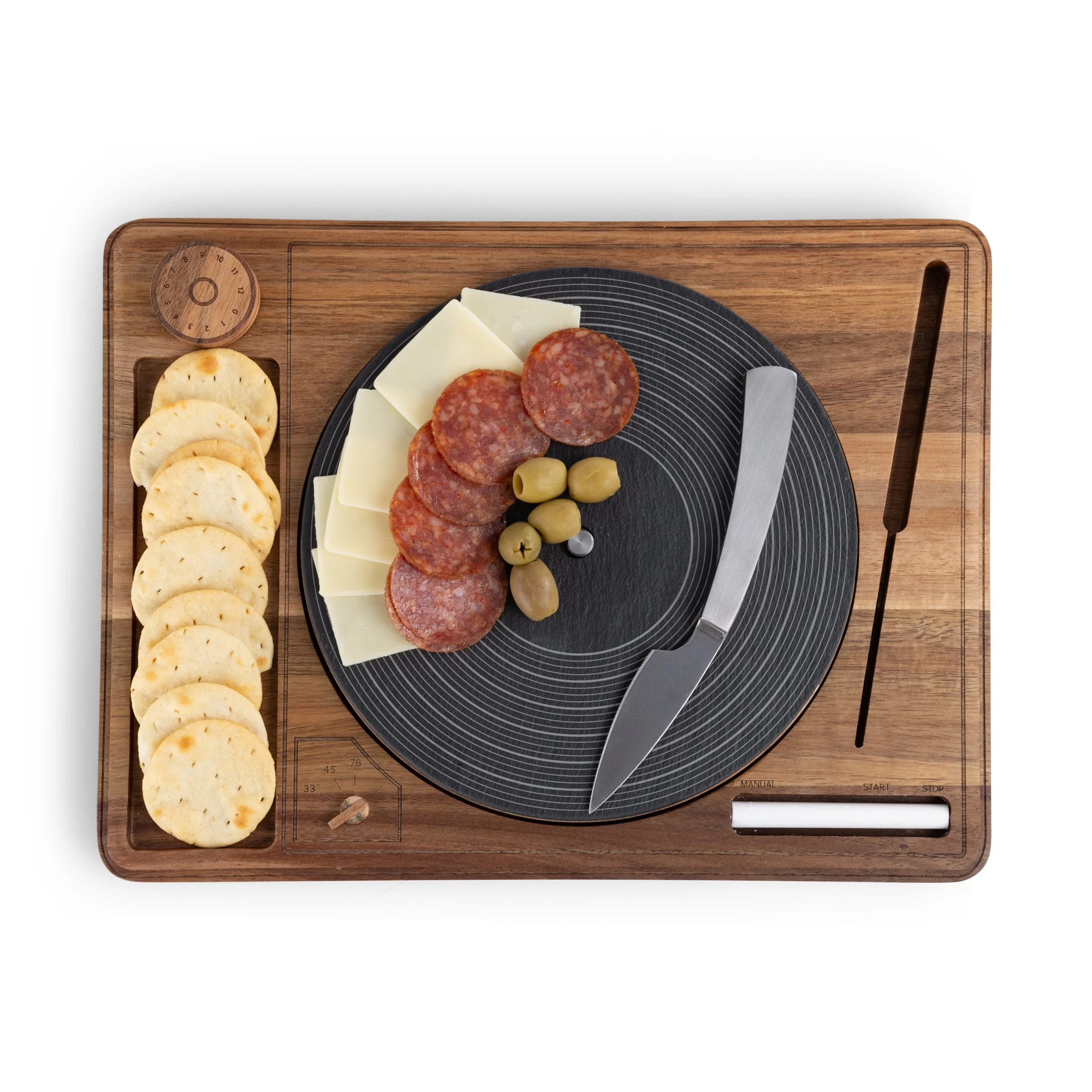 Turntable Acacia and Slate Cheese Board with Knife - Image 16