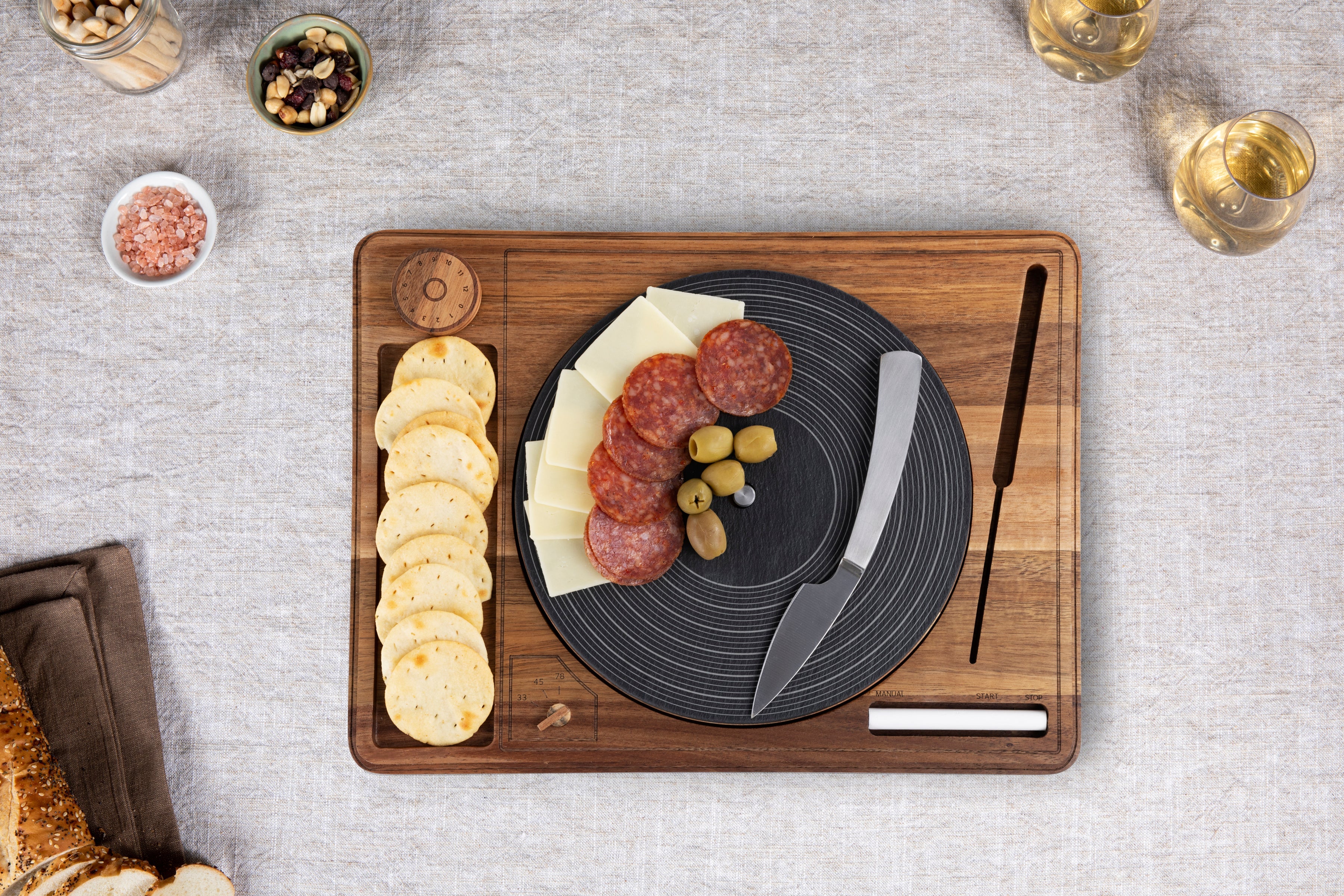 Turntable Acacia and Slate Cheese Board with Knife - Image 2