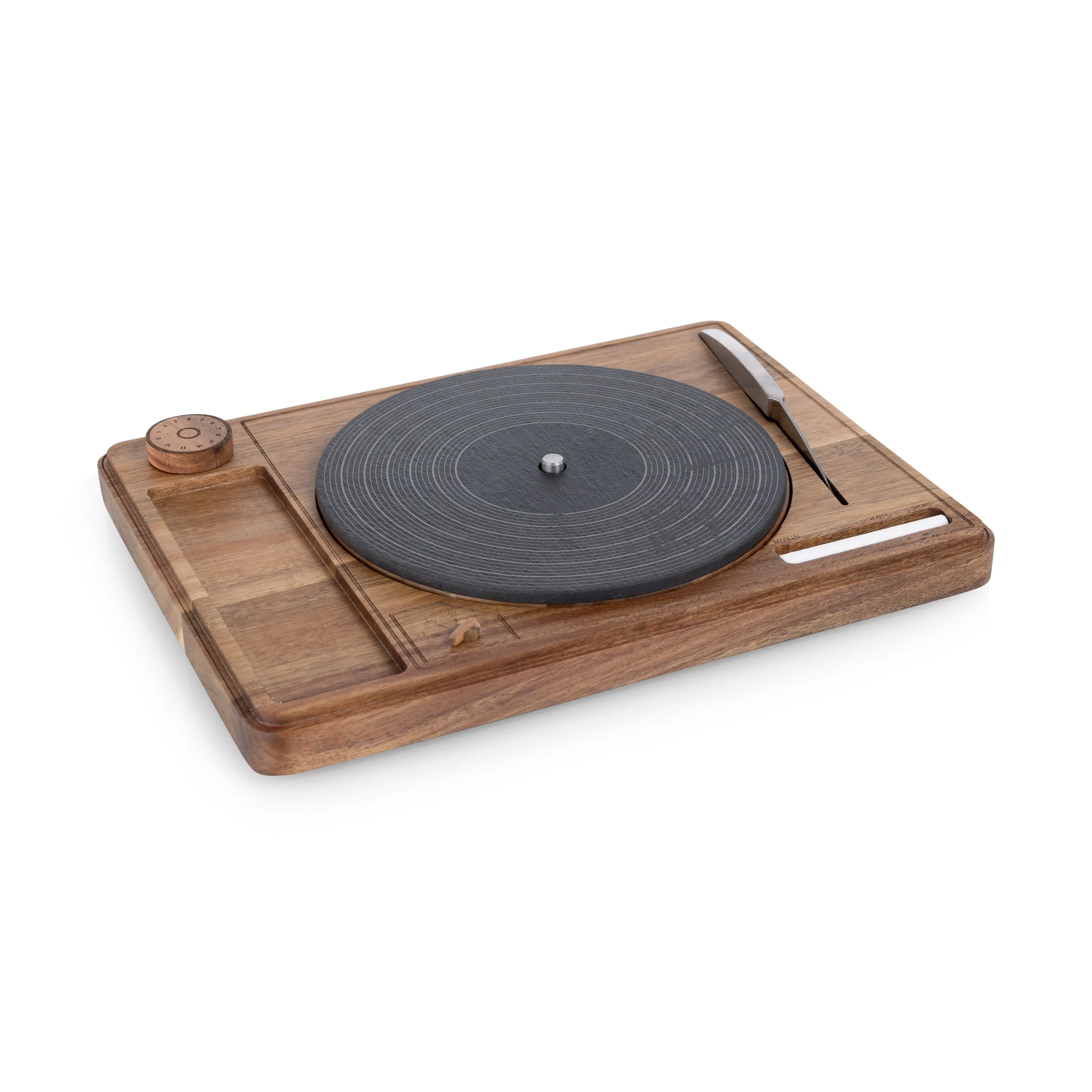 Turntable Acacia and Slate Cheese Board with Knife - Image 3