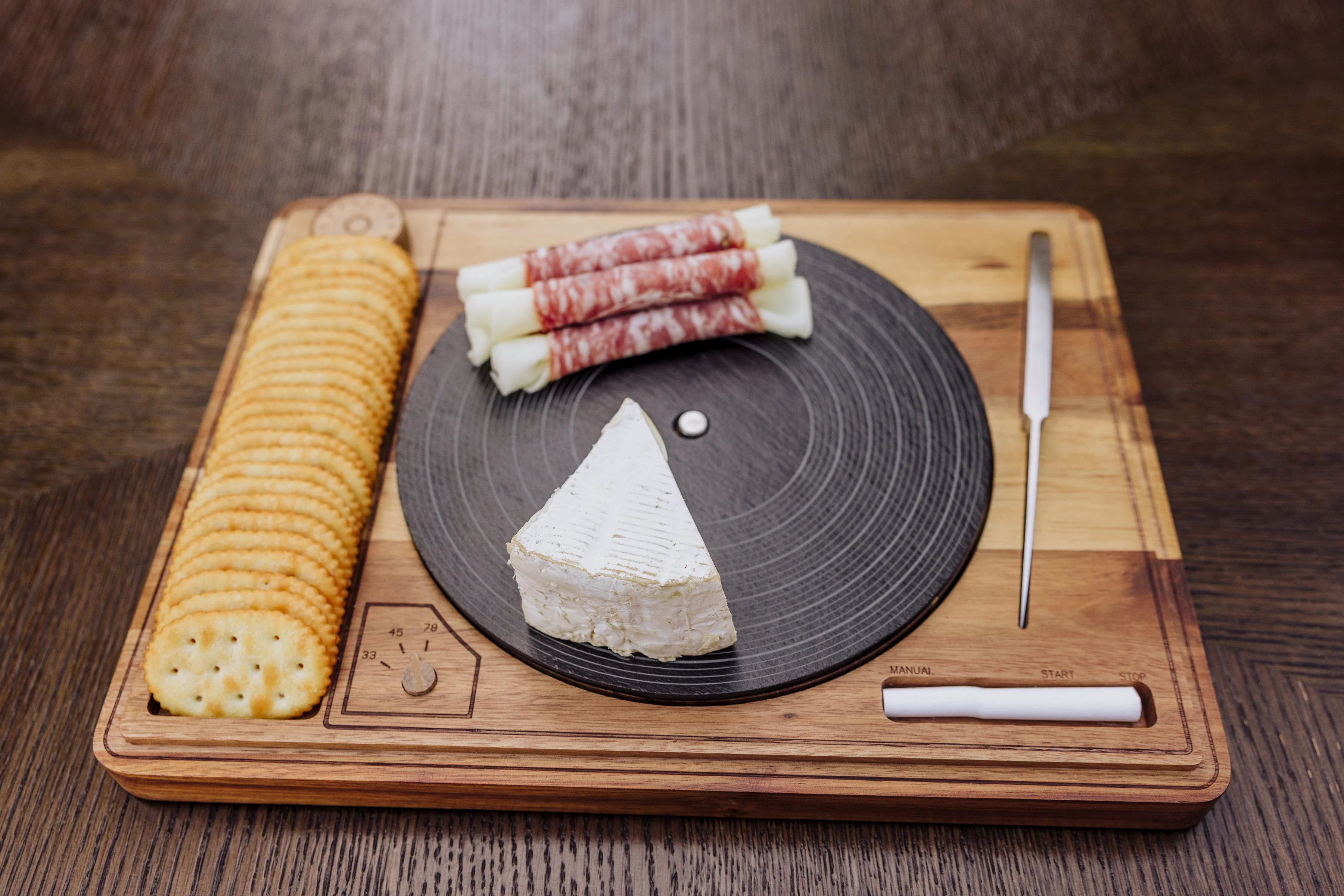 Turntable Acacia and Slate Cheese Board with Knife - Image 9