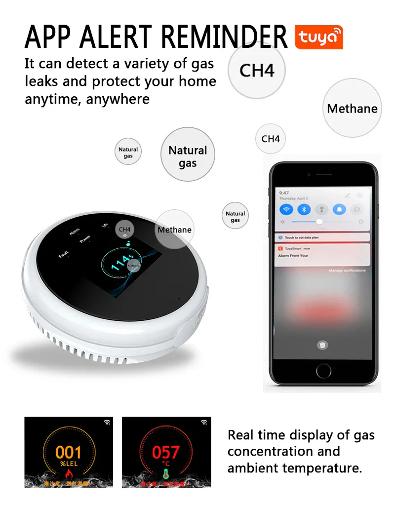 Tuya WiFi Gas Detector Smart Home Natural Gas Alarm LCD Display Combustible Sensor - Image 3